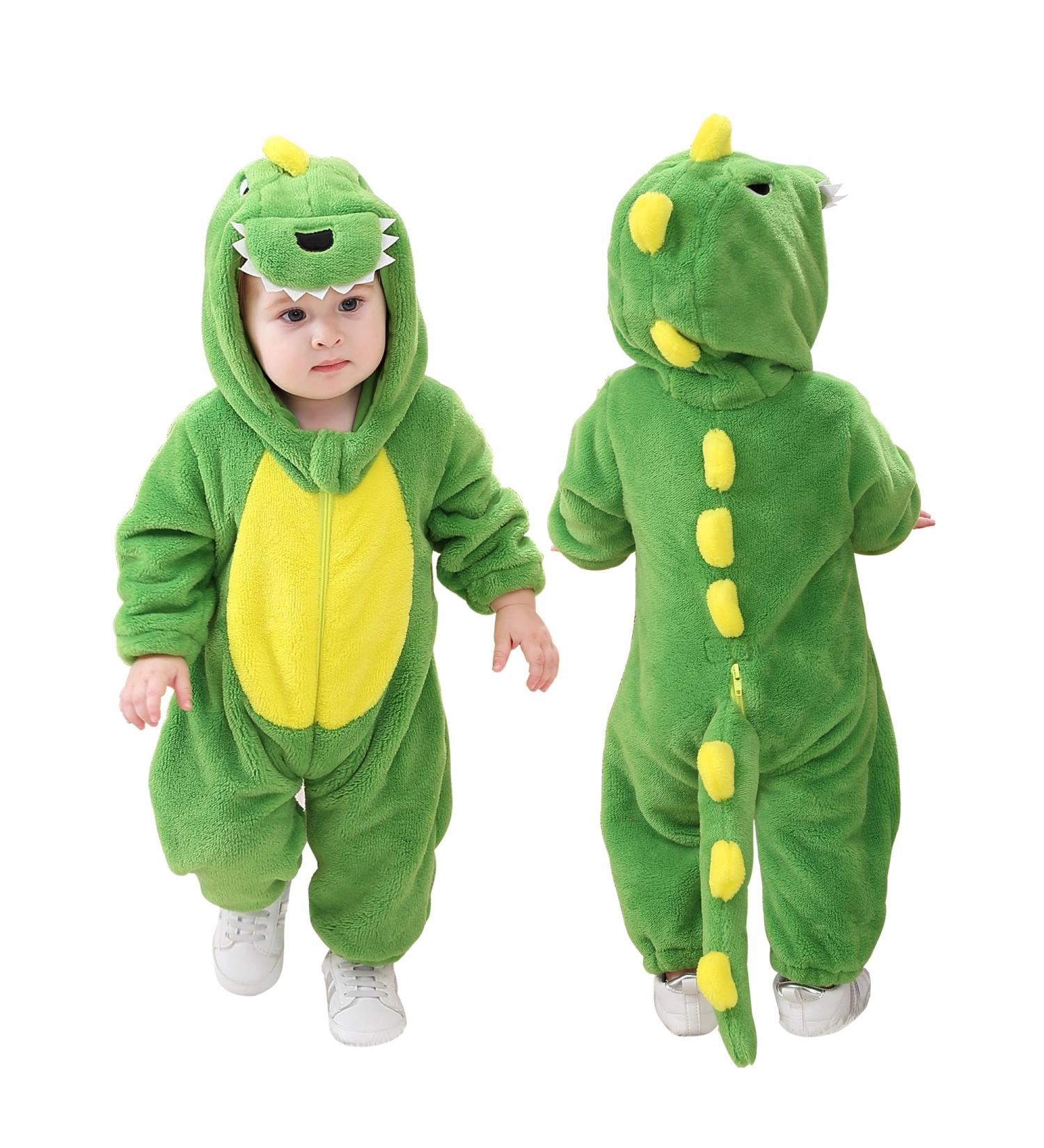 Doladola Unisex Baby Romper Jumpsuit | Hooded Cartoon Sleepsuits | New Green Dinosaur | 0-3 Months Infant Outfit - Buy Online on GoSupps.com