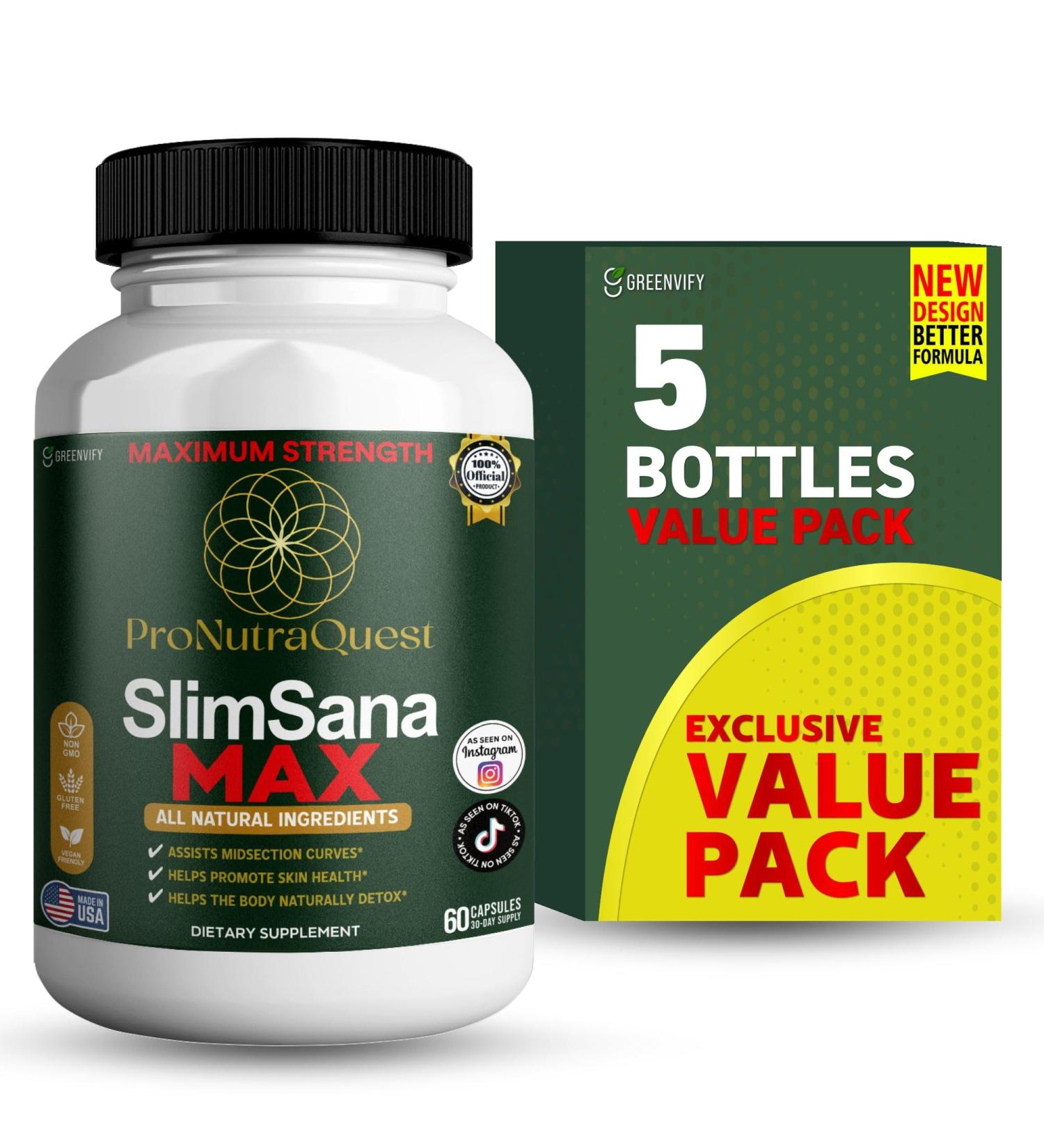 GREENVIFY ProNutraQuest SlimSana MAX Dietary Supplement Maximum Strength All Natural Ingredients 60 Capsules 30-Day Supply (5) - Buy Online on GoSupps.com