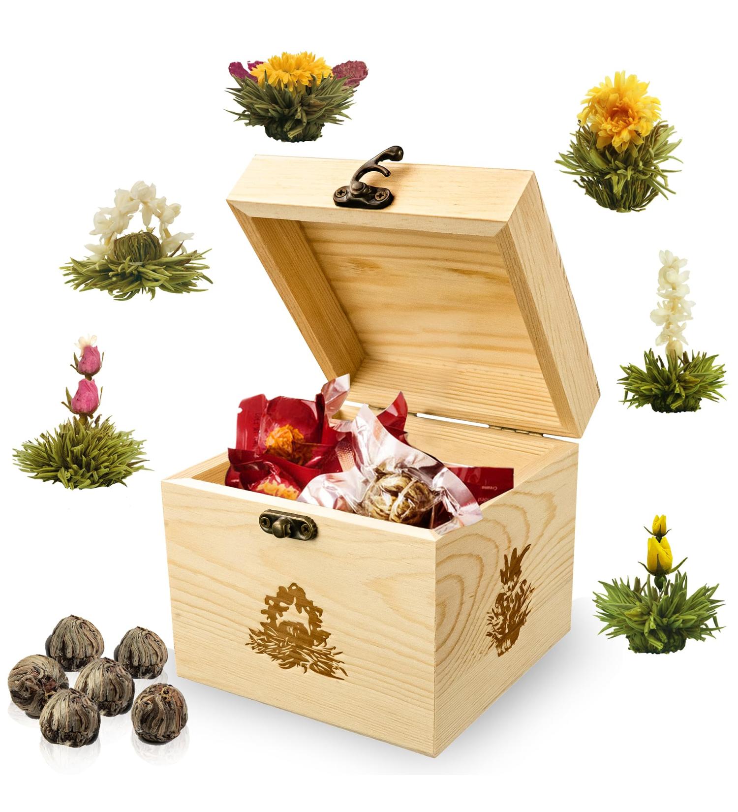Creano Erbl hTee Wooden Decoration Box - Tea Flower Mix Gift Set with 6 Tea Roses & White Tea - Buy Online on GoSupps.com
