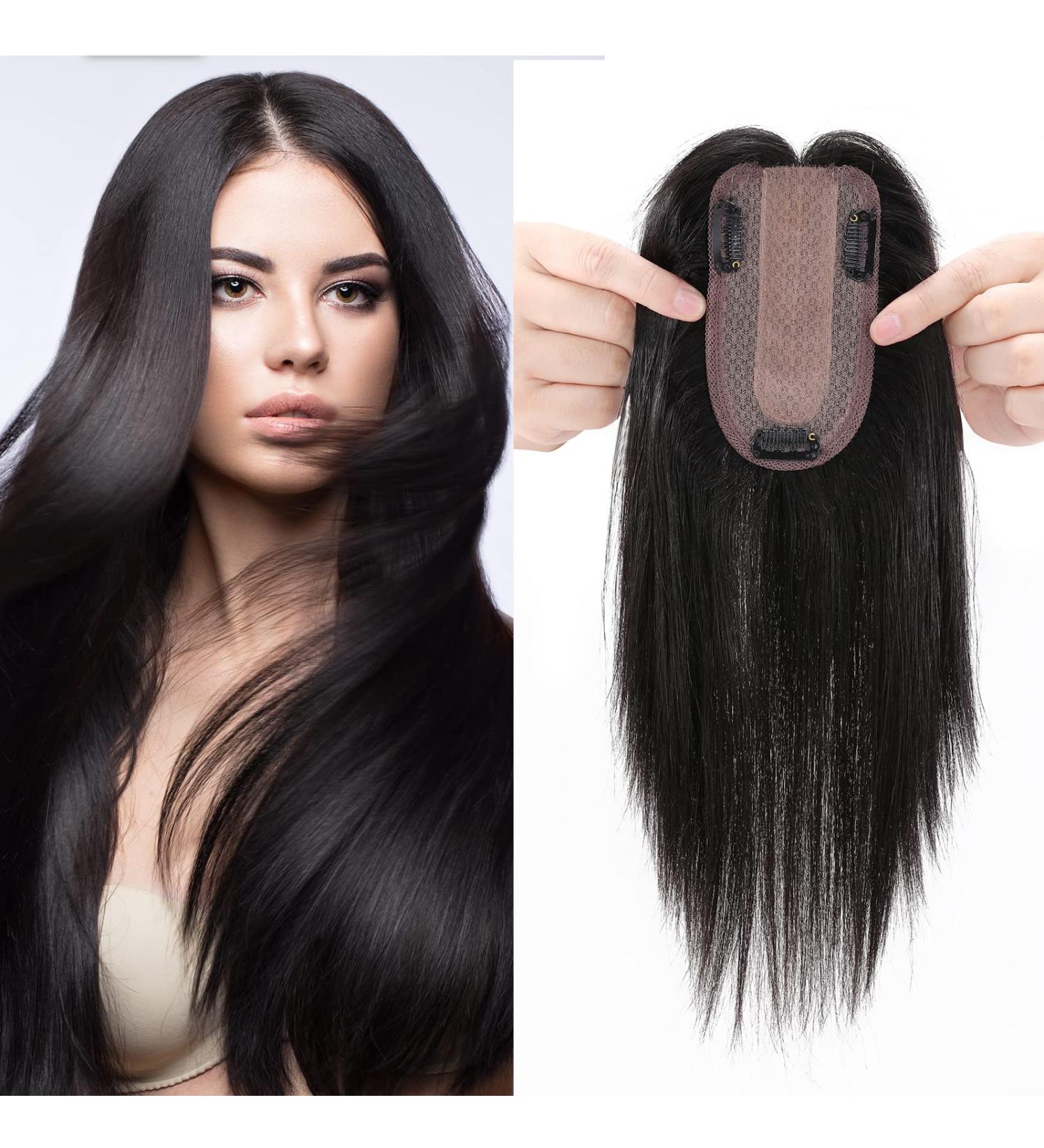 25cm Clip-In Real Hair Extensions & Topper - Natural Black 1B# - 130% Density Toupee for Women - Buy Online on GoSupps.com
