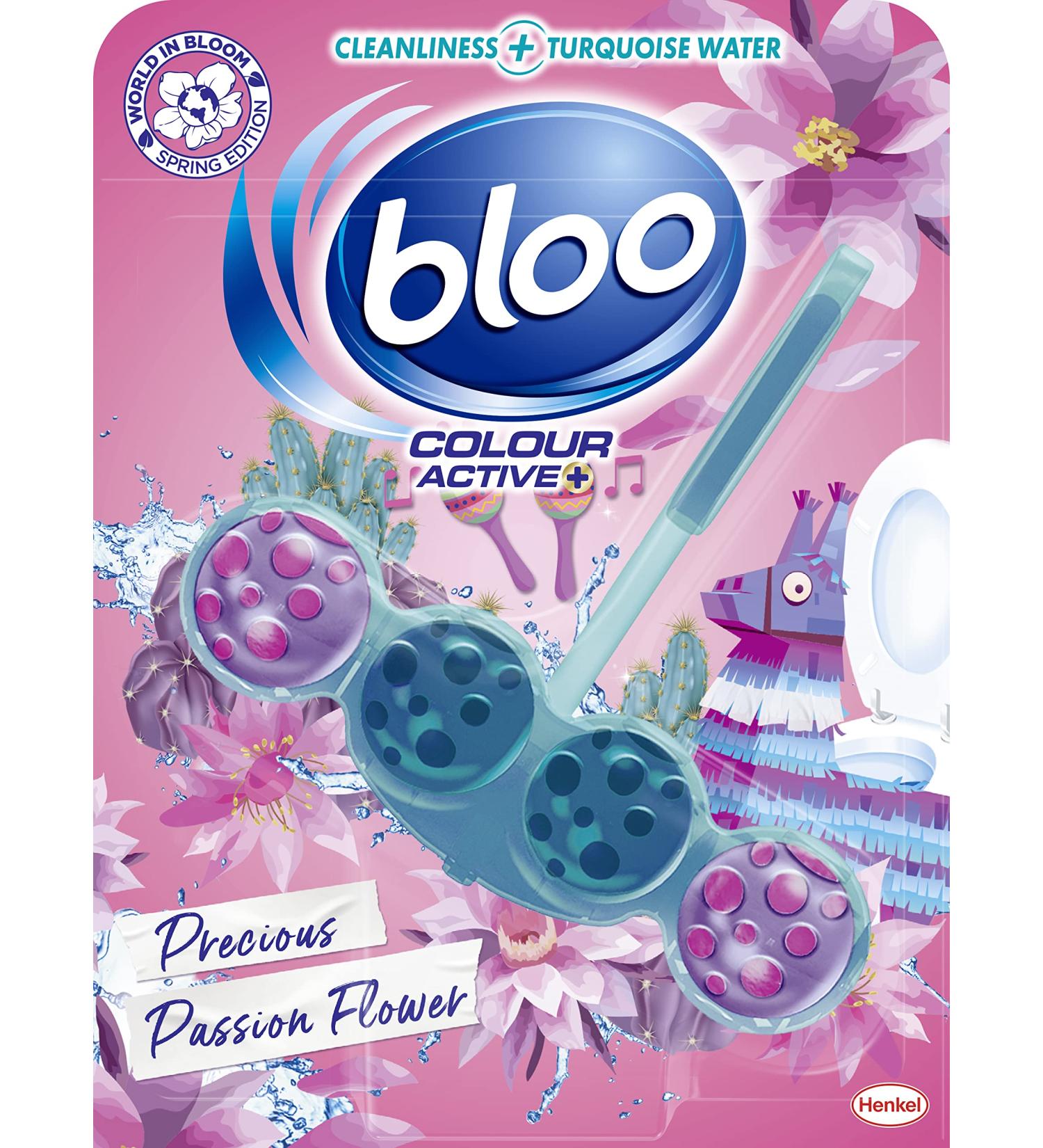Bloo Limited Edition Flower Blue Water Toilet Rim Block - Anti-Limescale Cleaning Foam - 1 x Rimblock - Passionflower - Buy Online on GoSupps.com