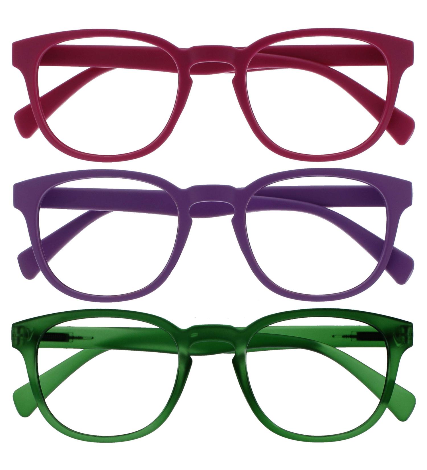 Buy Opulize Pop Reading Glasses 3 Pack - Stylish Matt Frame Scratch-Resistant Spring Hinges - Unisex - +1.00 Diopter in Pink Purple Green - Buy Online on GoSupps.com