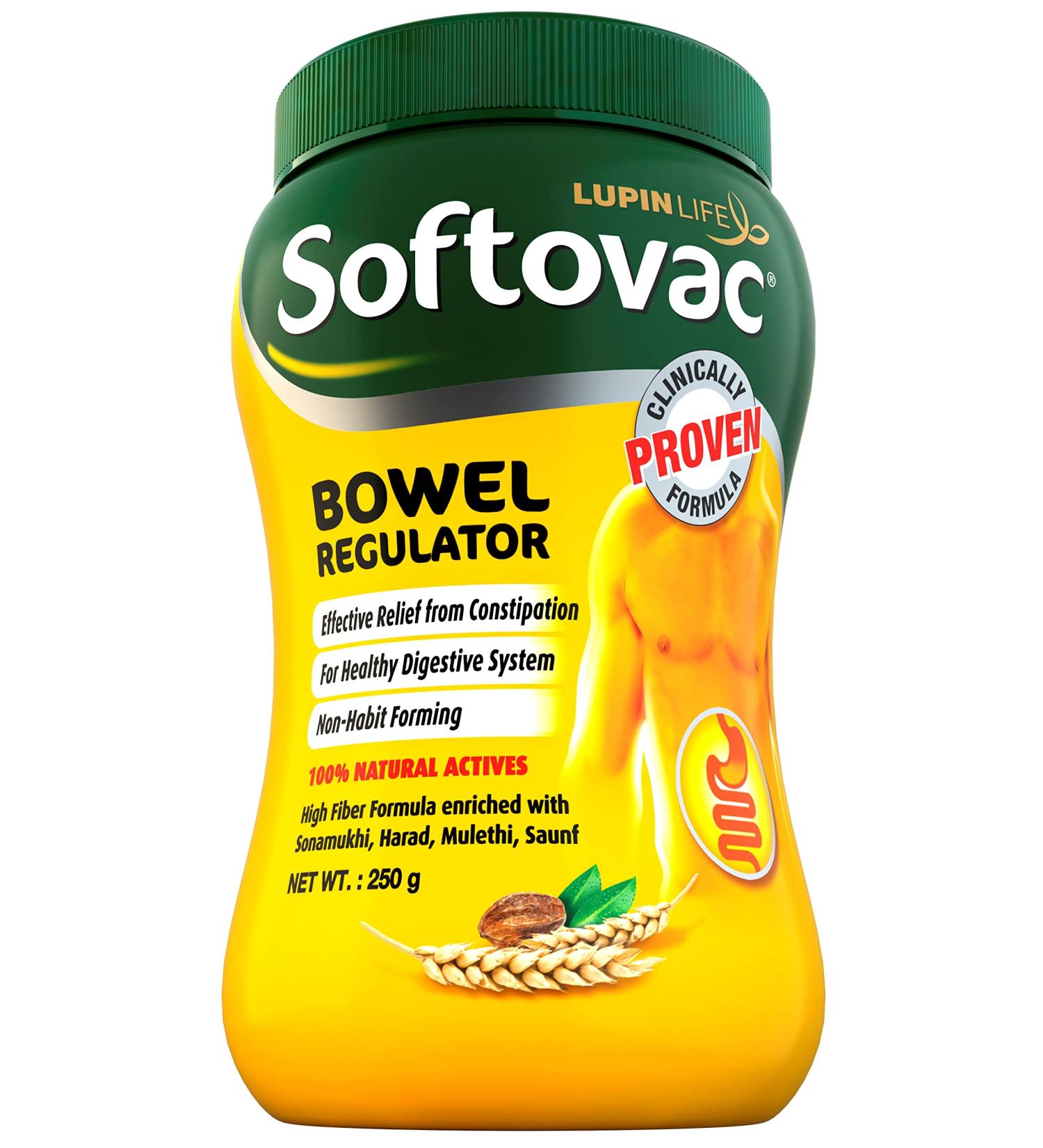 Softovac Bowel Regulator 250g - Natural High Fiber Formula with Sonamukhi, Harad, Mulethi, Saunf - Buy Online on GoSupps.com