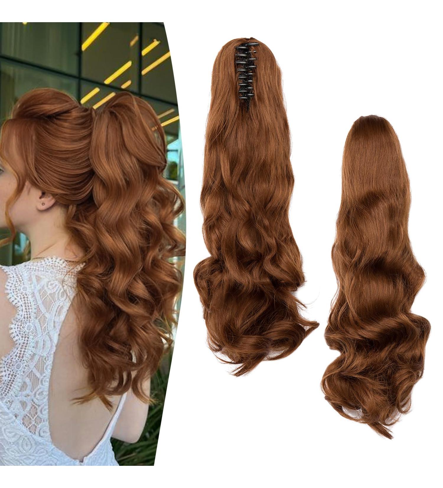 Buy Light Auburn 50cm Ponytail Hair Extensions - Curly Claw Clip In Braid for Women | Synthetic Wavy Hair Extensions - Buy Online on GoSupps.com