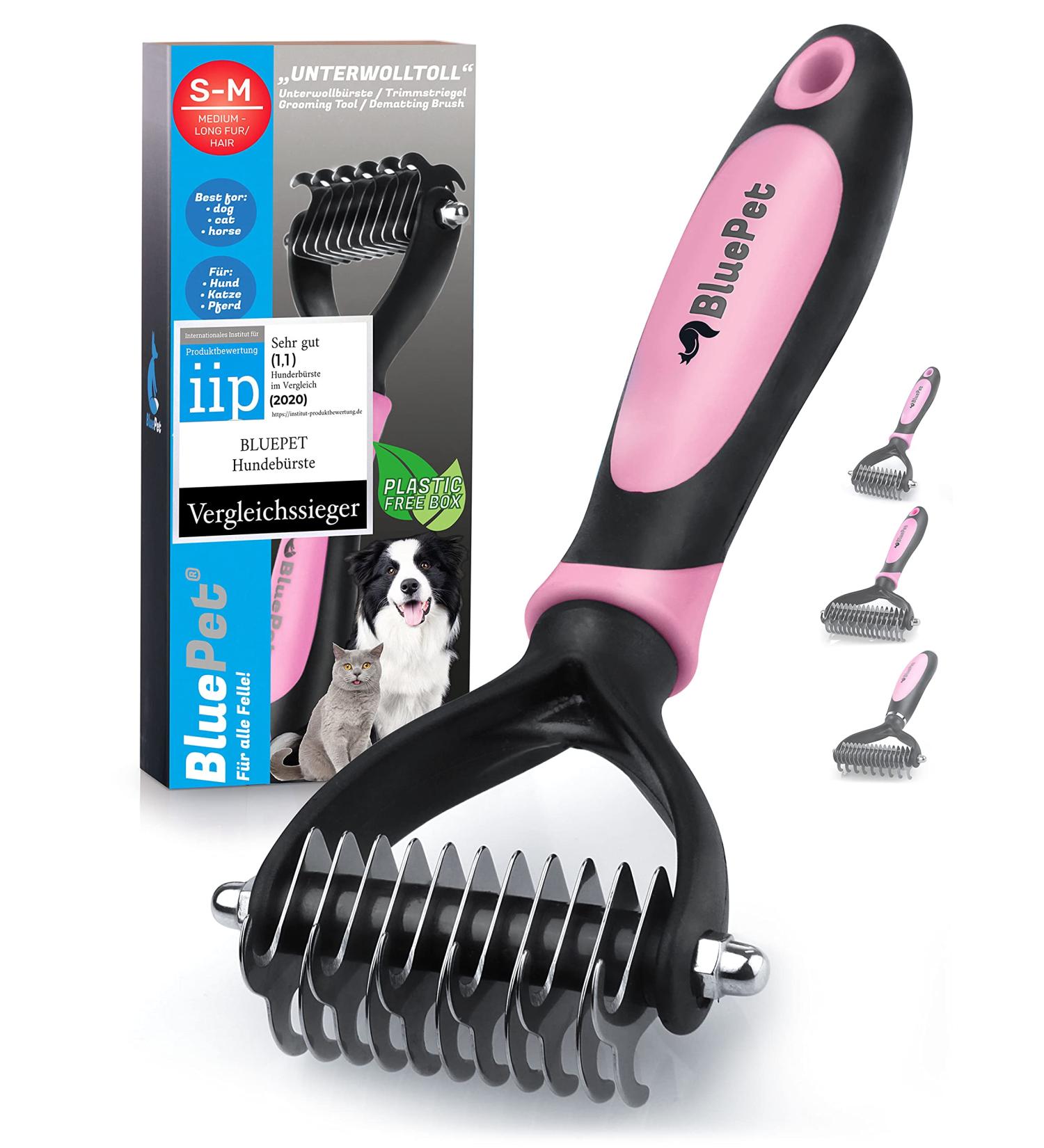 Bluepet Unterwolltoll Dog & Cat Brush for Long Hair - S-M Pink | Removes Undercoat & Feathers | Massage Effect & Top Hair Protection - Buy Online on GoSupps.com