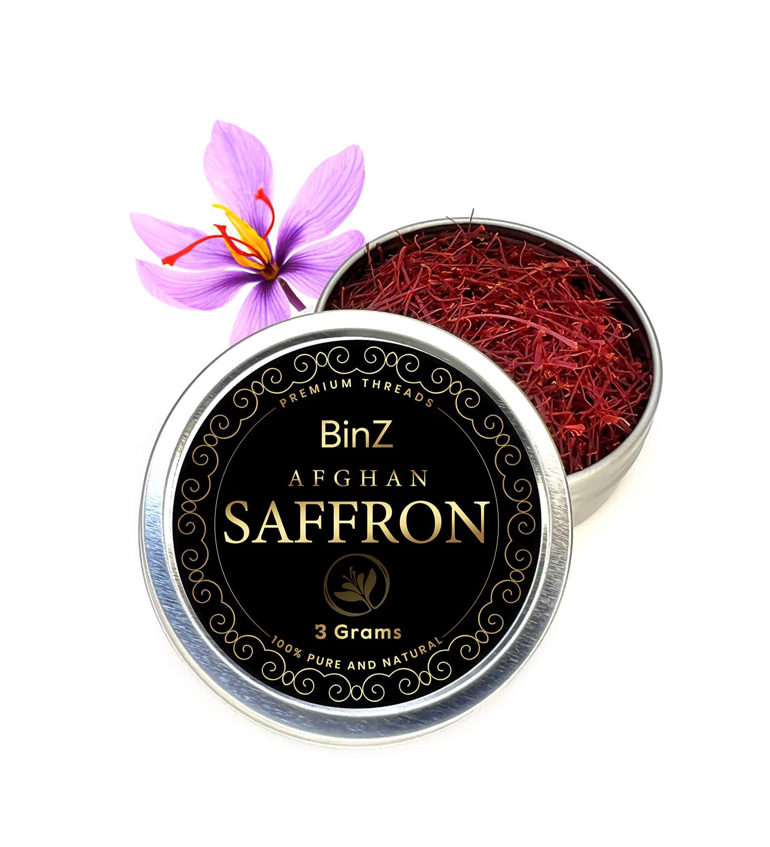 BinZ Saffron - Superior Red Super Negin Saffron Threads for Paella, Tea, & Culinary Use - Non-GMO Premium Grade Spice (3g) - Buy Online on GoSupps.com