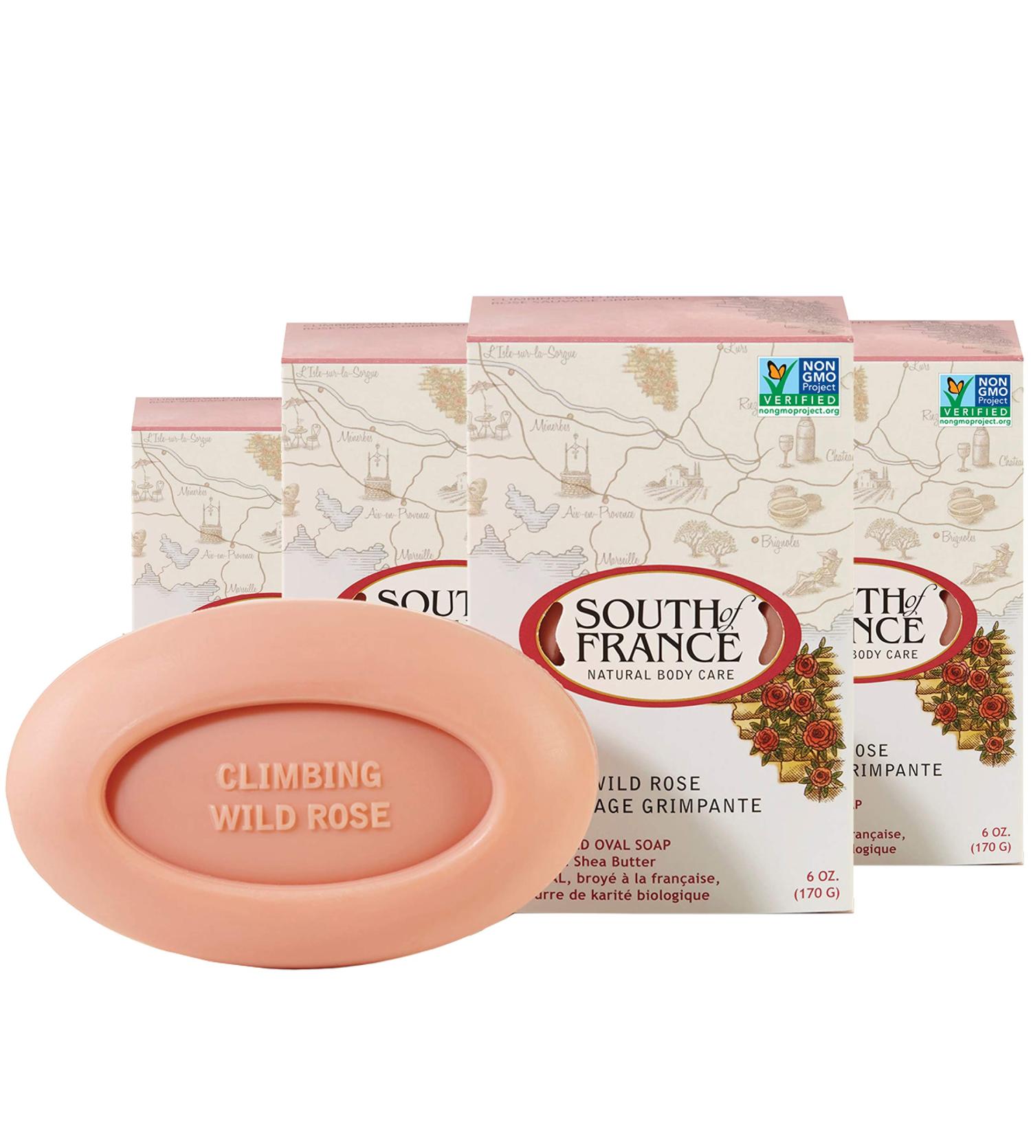South of France Climbing Wild Rose Clean Bar Soap - 6 oz (Pack of 4) | Triple-Milled French Soap with Organic Shea Butter and Essential Oils | Vegan Non-GMO Body Soap - Buy Online on GoSupps.com