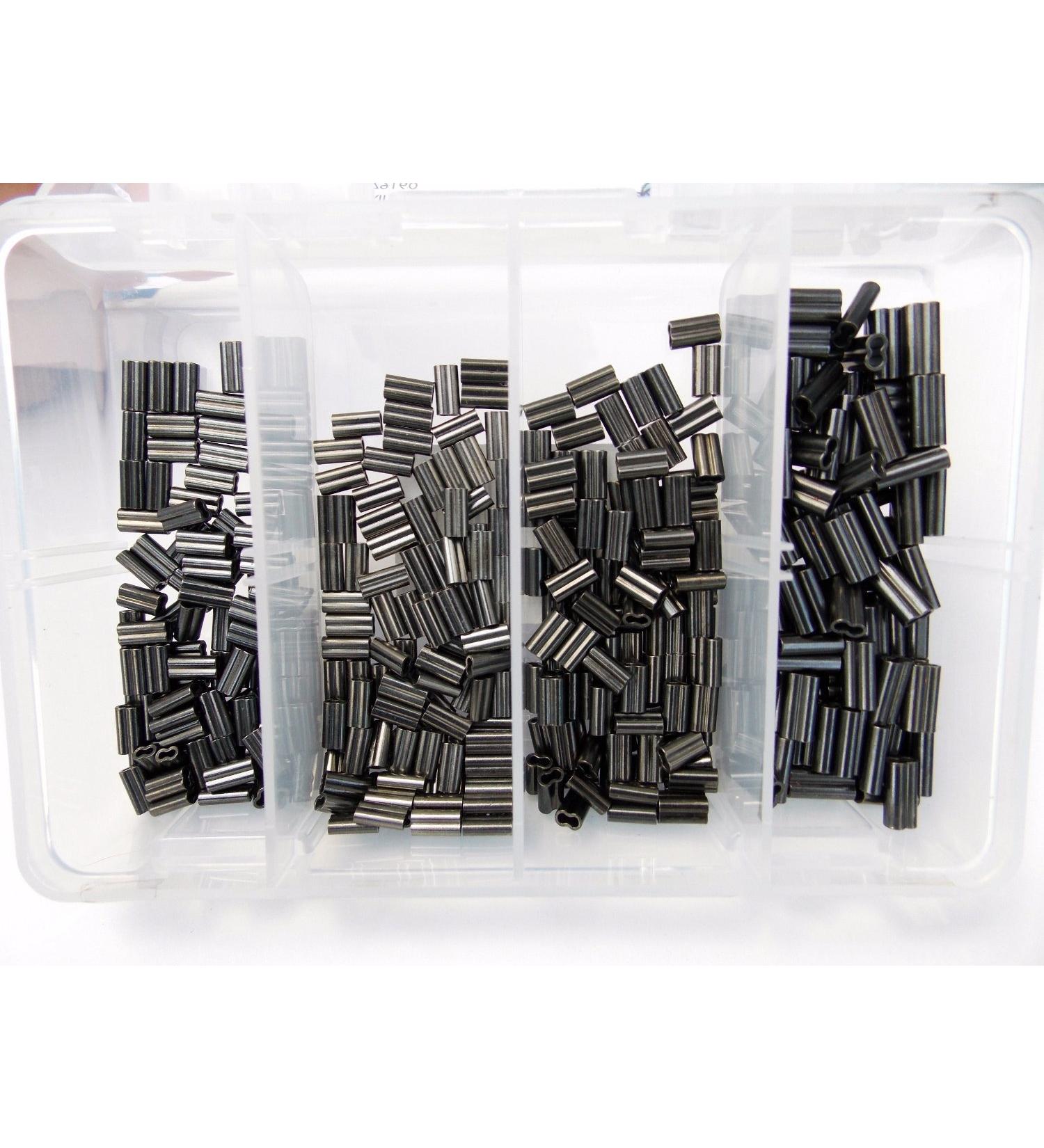Mini Copper Double Barrel Crimp Kit 100pcs Each .6.8,1.0,1.2mm 30-100lb Test