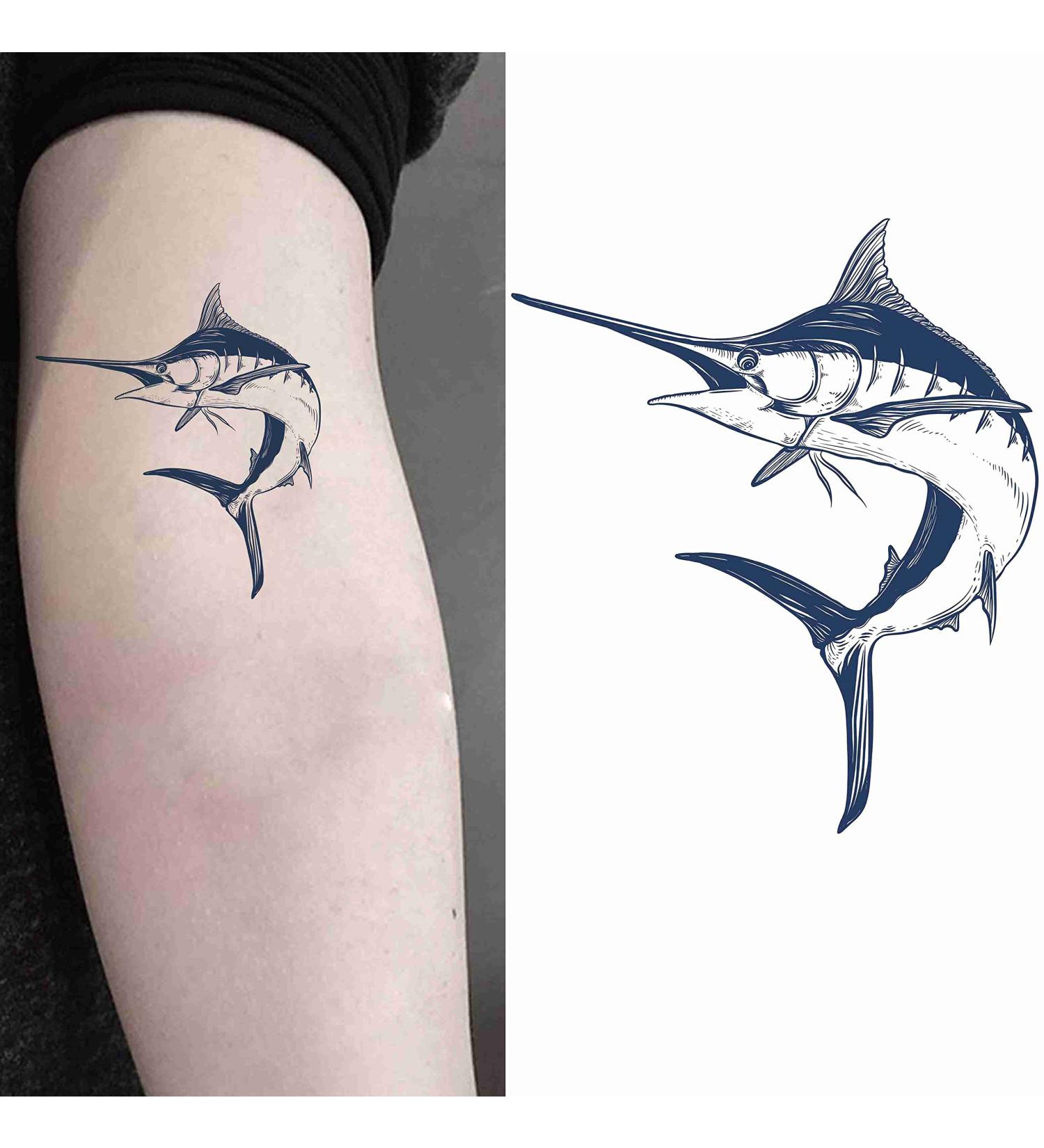 Dopetattoo 6 Sheets Temporary Tattoos for Women Adults Marlin Swordfish Jumping Fish Sailfish Temporary Fake Tattoo Men Woman Neck Arm