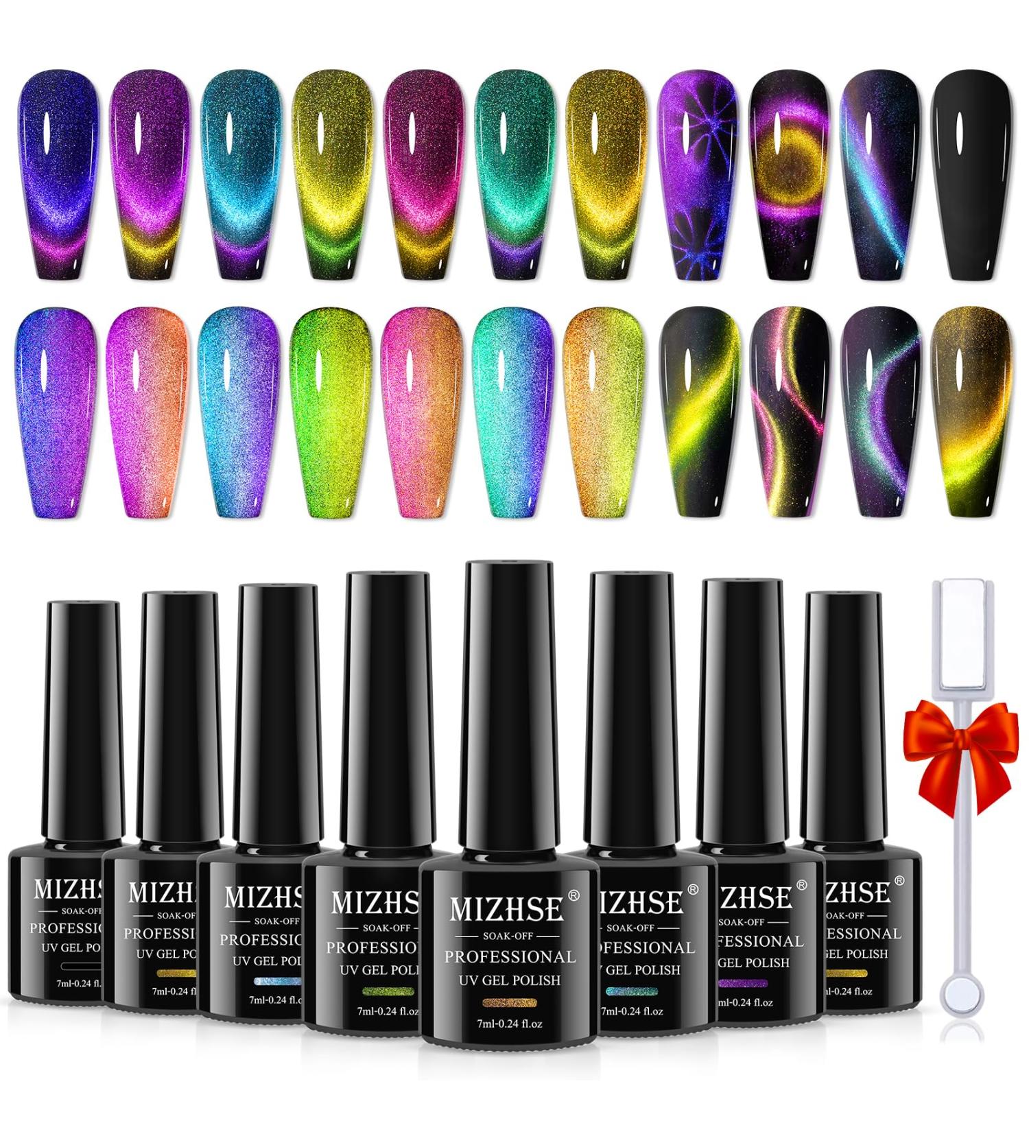 MIZHSE 8 Colors 9D Cat Eye Gel Nail Polish - Magnetic Gel Polish Kit | Galaxy Chameleon Effect for Stunning Nail Art | Soak Off Manicure & Perfect Gift for Ladies - Buy Online on GoSupps.com