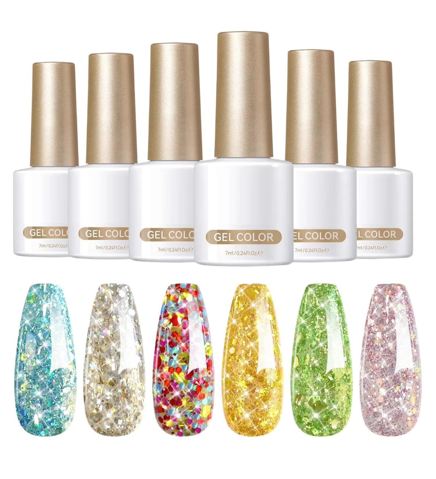 Hand Health Care for Glitter Nail Polish Kit for 6 Colorful LED Colors Dipped on 7ml Glossy Finish Long Lasting Sparkling Polycone - Buy Online on GoSupps.com