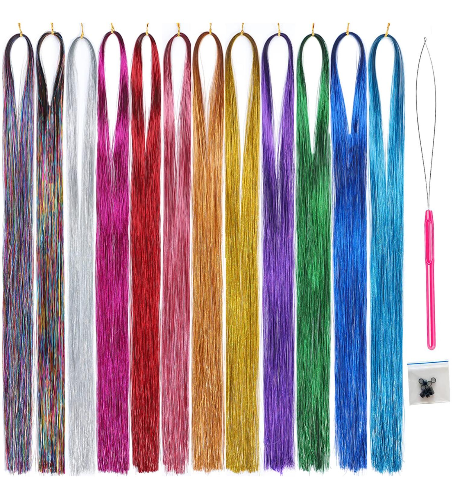 UPTOUP 46 Hair Tinsel Kit - 2000 Strands in 12 Colors - Glitter Extensions for Sparkling Shiny Hair - Silk Fairy Strands for Stunning Look - Buy Online on GoSupps.com