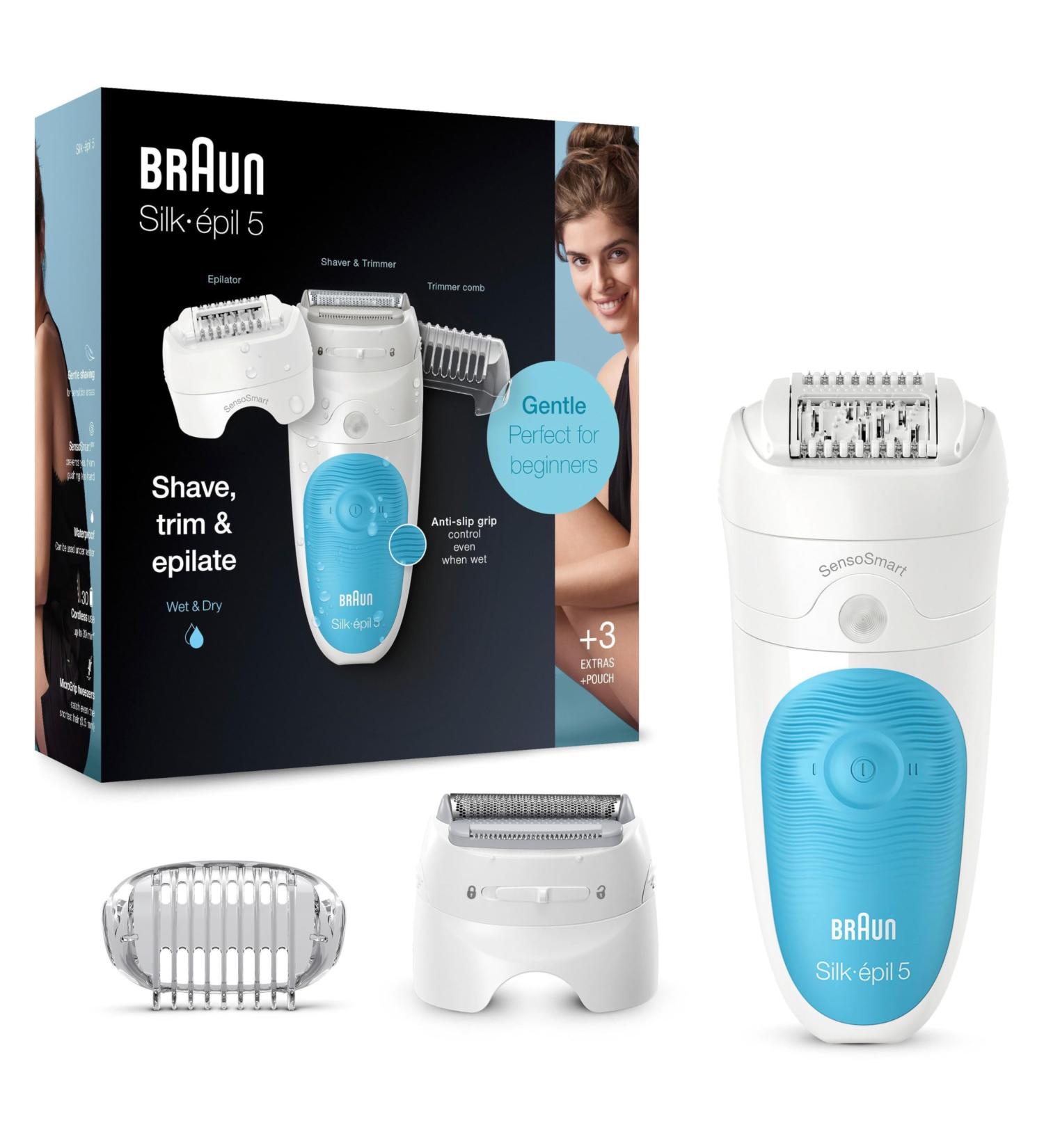 Buy Braun Silk- pil 5 Epilator for Women | Hair Removal & Shaving Attachment - 5-605 White/Turquoise - Fast International Shipping - Buy Online on GoSupps.com