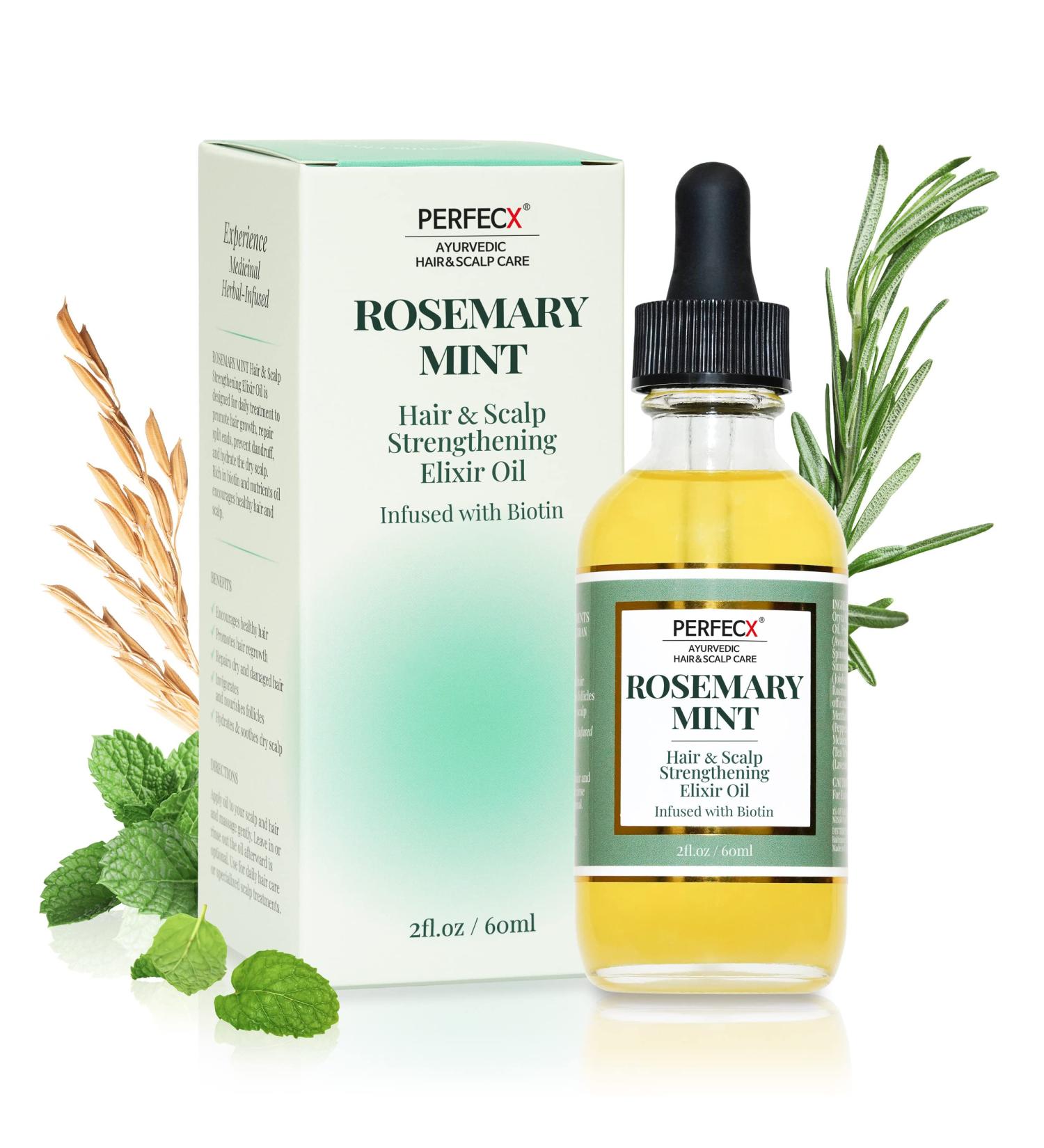 Perfecx Rosemary Mint Hair & Scalp Elixir Oil - 2 fl oz | Biotin Infused Premium Strengthening Formula - Buy Online on GoSupps.com