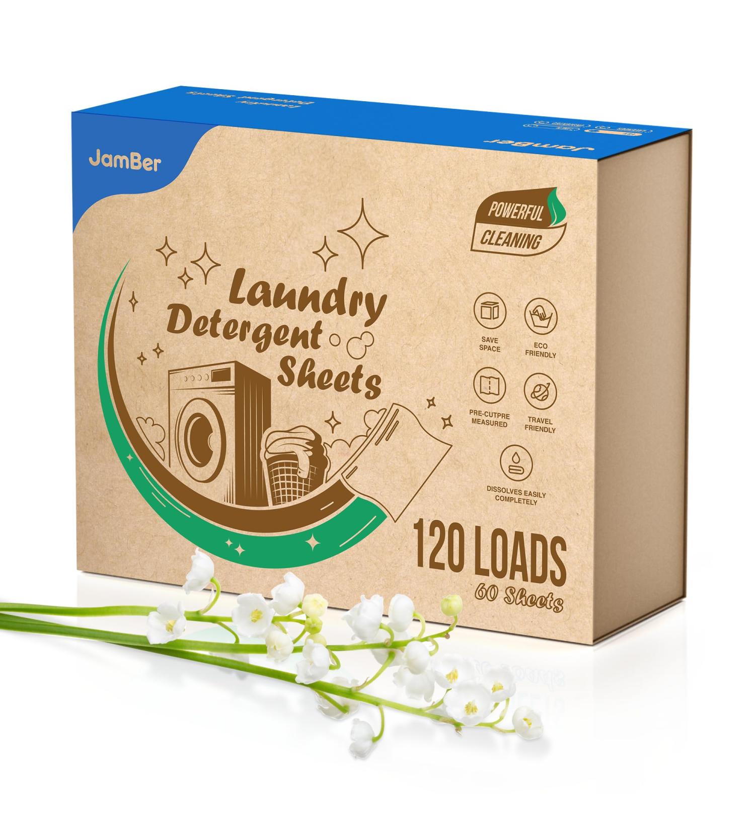 JamBer Laundry Detergent Sheets - 60 Plant-Based Strips Zero Waste Fresh Scent Ideal for Home Dorm Travel and Camping - Buy Online on GoSupps.com