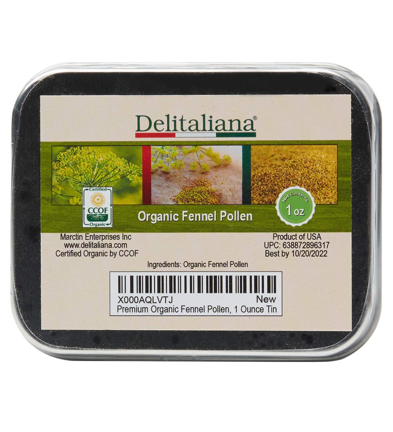 Delitaliana Premium Organic Fennel Pollen, 1 Ounce Tin 1 Ounce (Pack of 1)