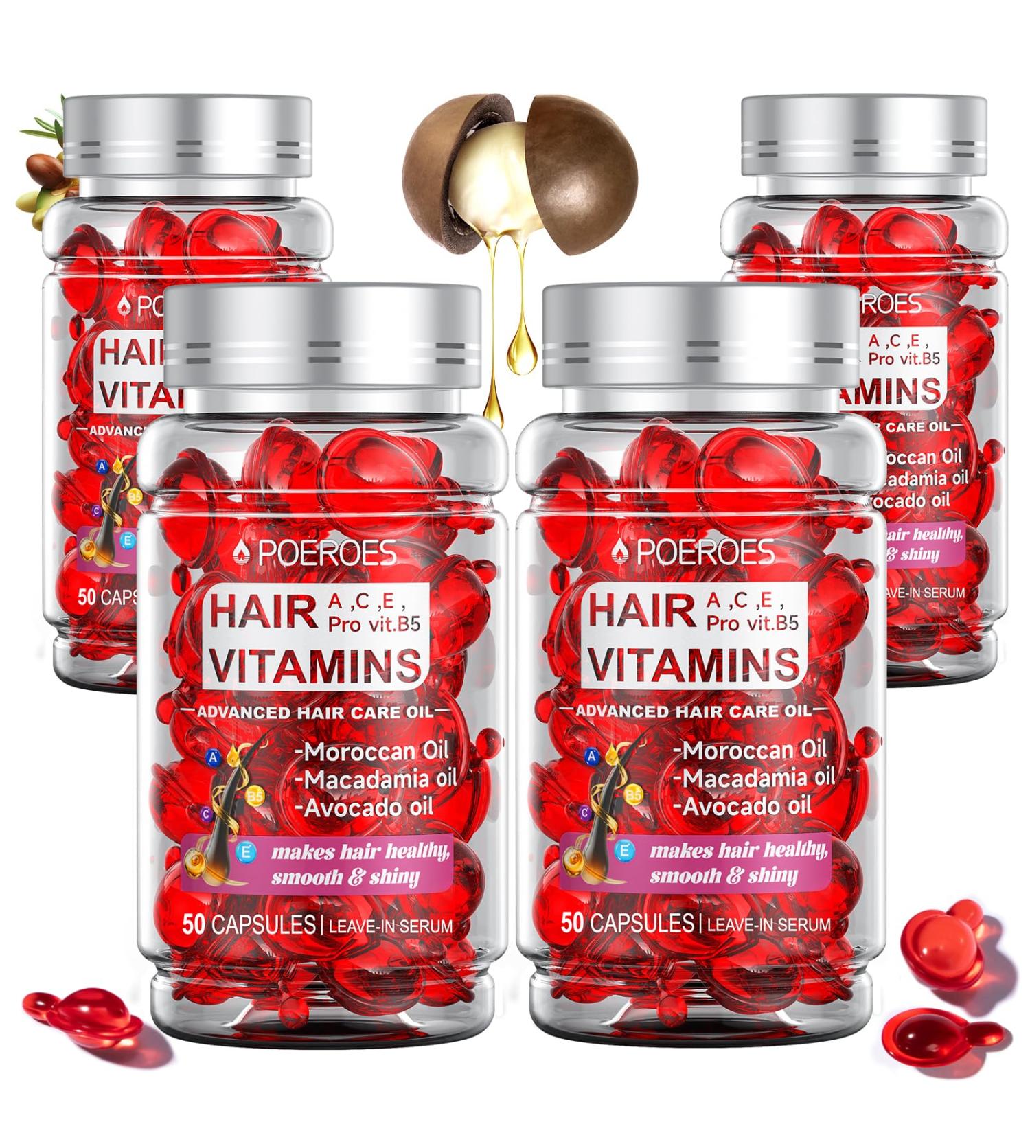 Hair Vitamins A C E & B5 | 200 Capsules Hair Serum with Argan Avocado & Macadamia Oils - Nourish & Strengthen Your Hair | International Shipping Available - Buy Online on GoSupps.com