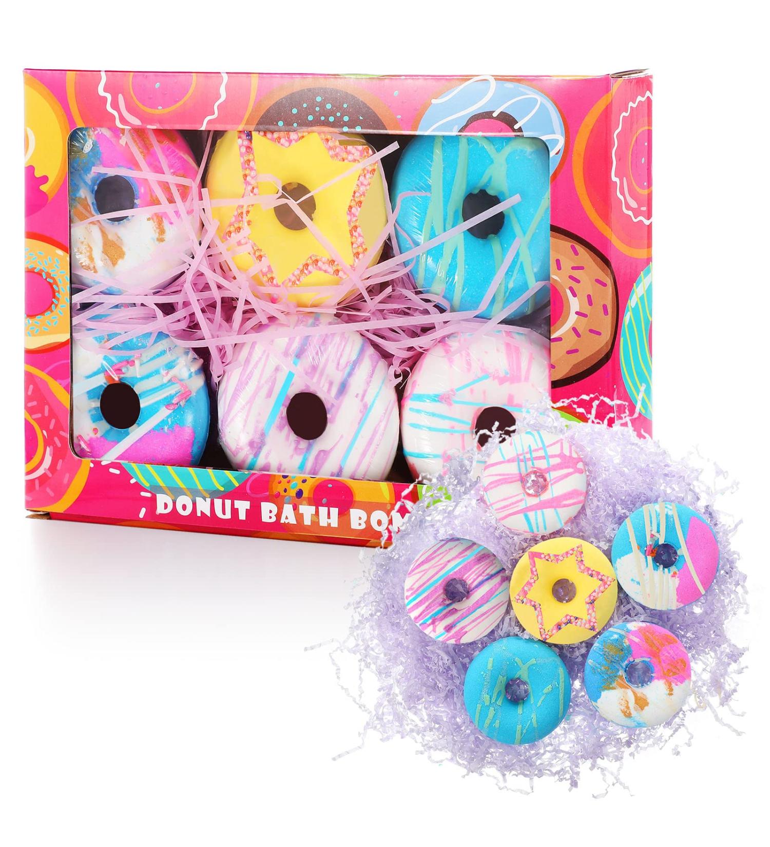 6-Pack Handmade Donut Bath Bombs Set with Essential Oils - Perfect Christmas Gift for Women and Girls - Moisturizing Aromatherapy Bubble Bath Balls - Buy Online on GoSupps.com