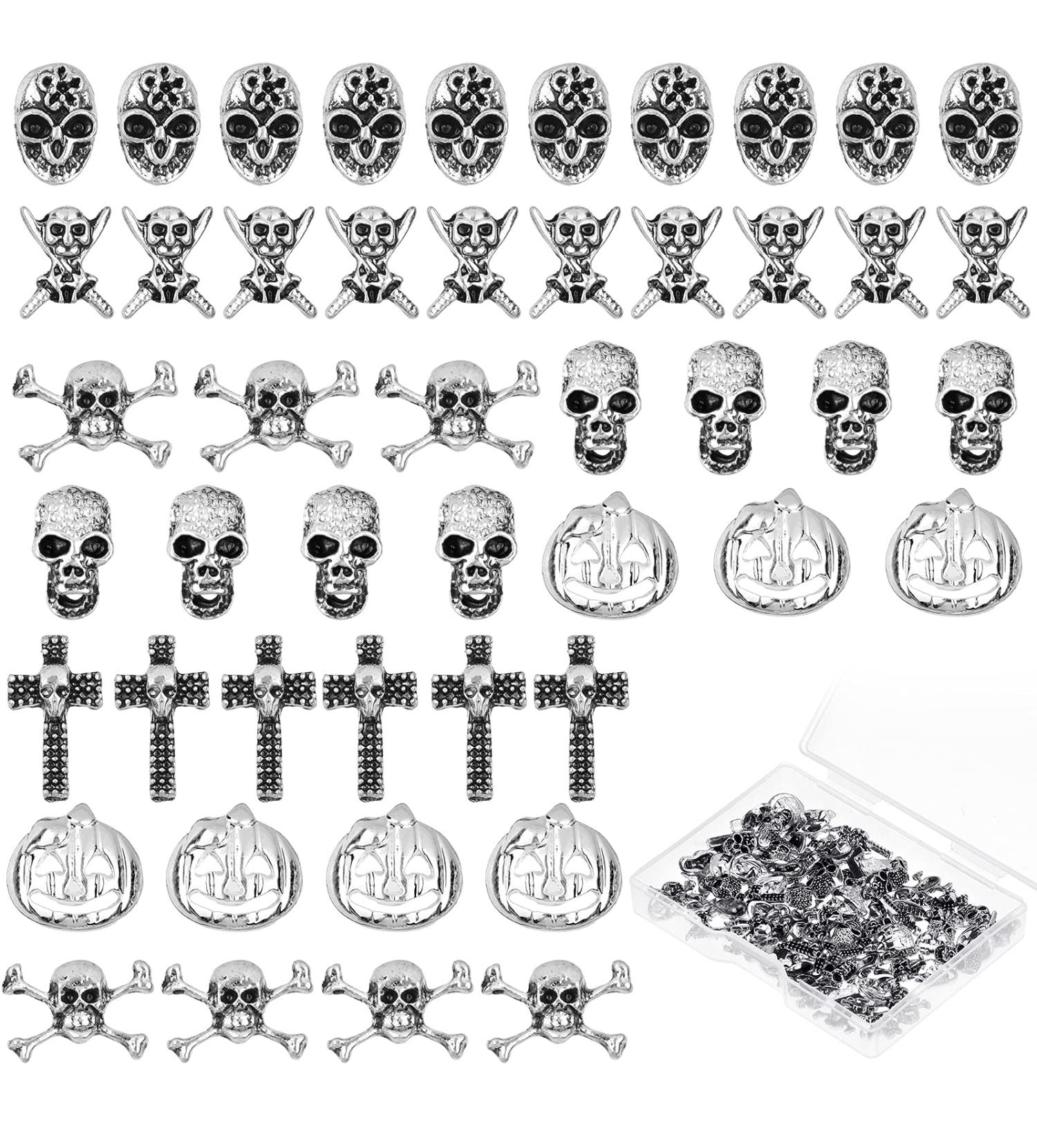 90 Pieces Halloween Metal 3D Nail Charms - Skull, Pumpkin, Cross, Skeleton Shape Nail Design Jewelry - DIY Nail & Cellphone Decoration - Buy Online on GoSupps.com