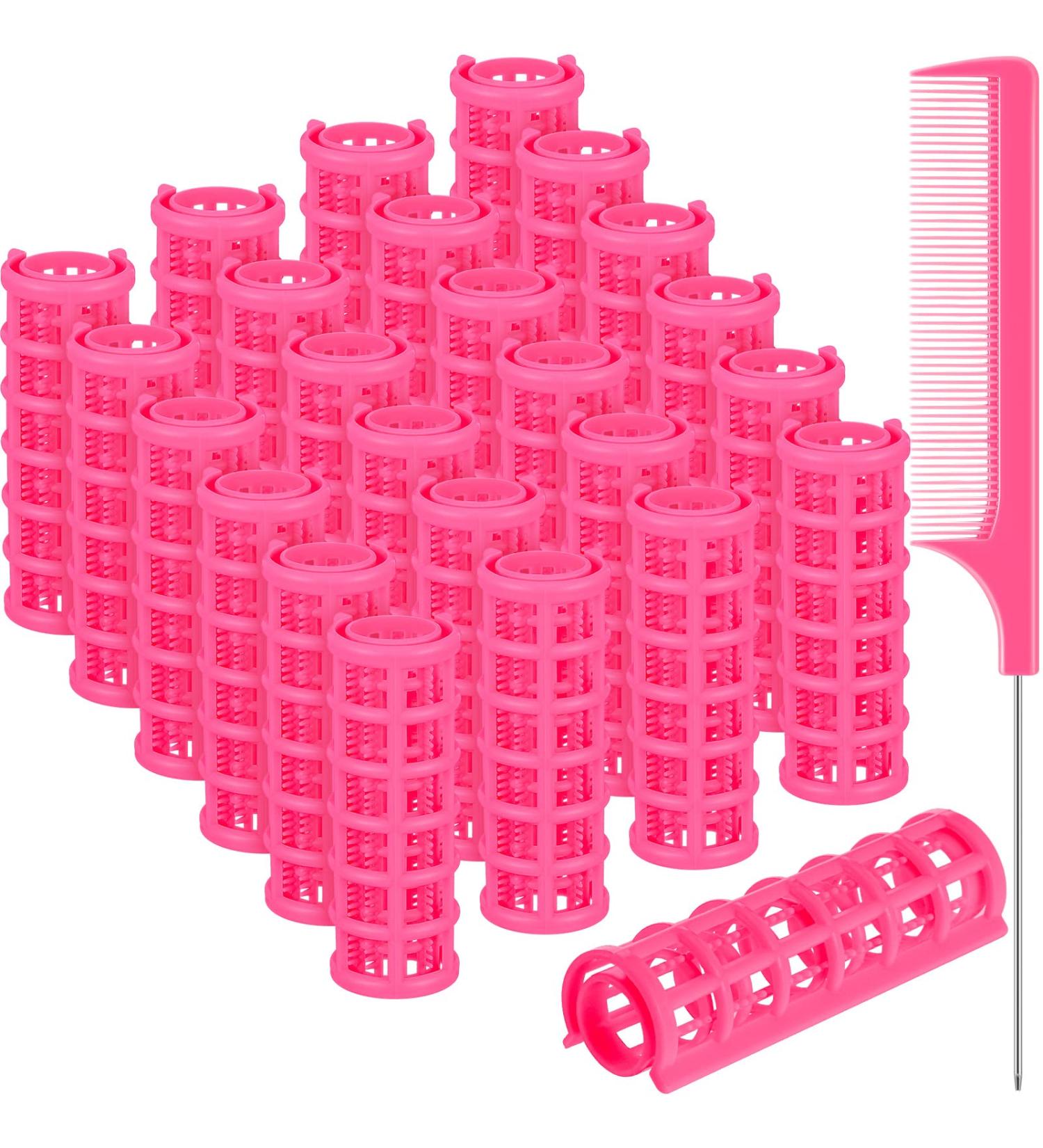 24-Piece Small Hair Roller Set with Pintail Comb - Hair Curlers for Hairdressing Styling - Pink, 0.59 x 2.28 Inch - Buy Online on GoSupps.com