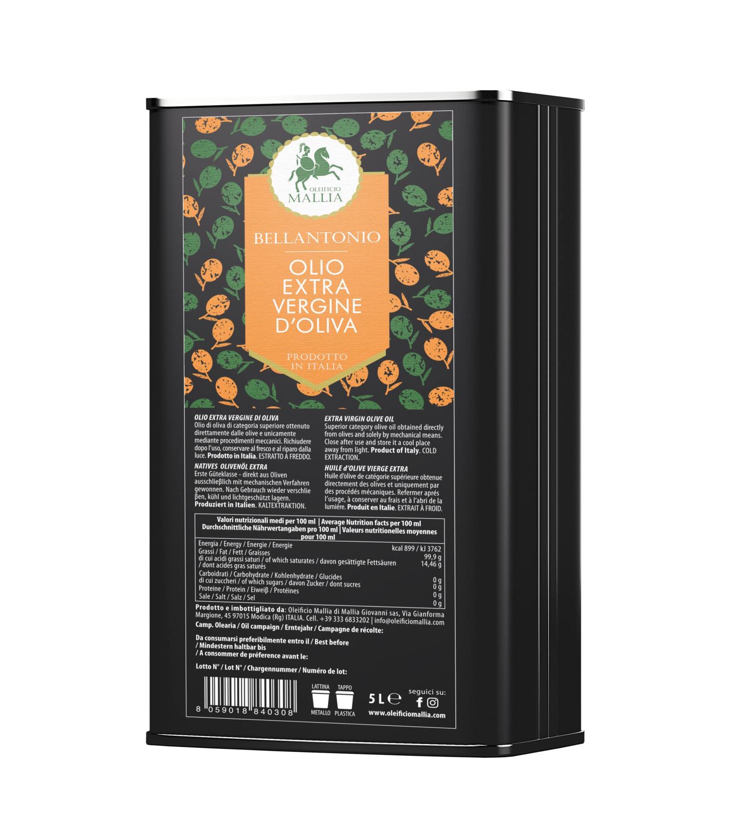 Oleificio Mallia - Extra Virgin Olive Oil 100% Italian - Can of 5 L - Fresh Harvest 2023/2024 Cold extracted - Buy Online on GoSupps.com