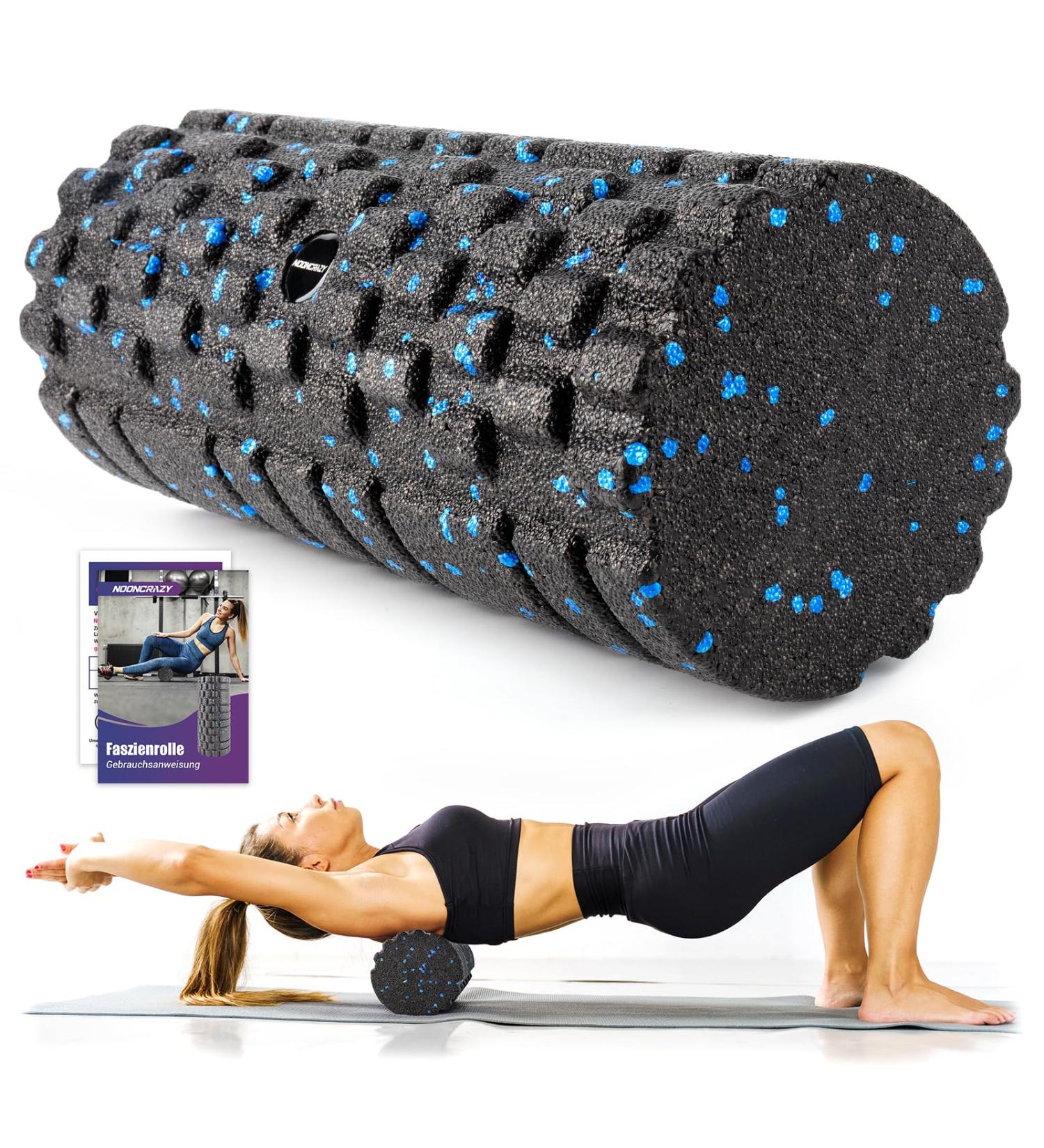 Fascia Roll with 3D Texture Massage - Foam Roller for Muscle Relief (33cm x 14cm) | Medium Hardness Self-Massage for Back Spine & Legs - Black & Blue - Buy Online on GoSupps.com