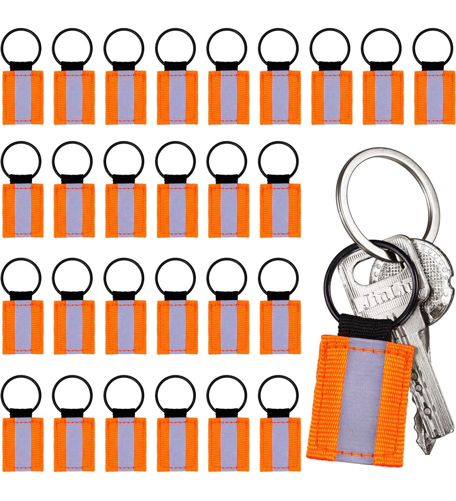 Tuanse 30 Pcs Reflective Zipper Pulls Double Sided Bright Nylon Keychain Tags for Safety Ideal for Backpacks Dog Collars and Sports Gear Orange
