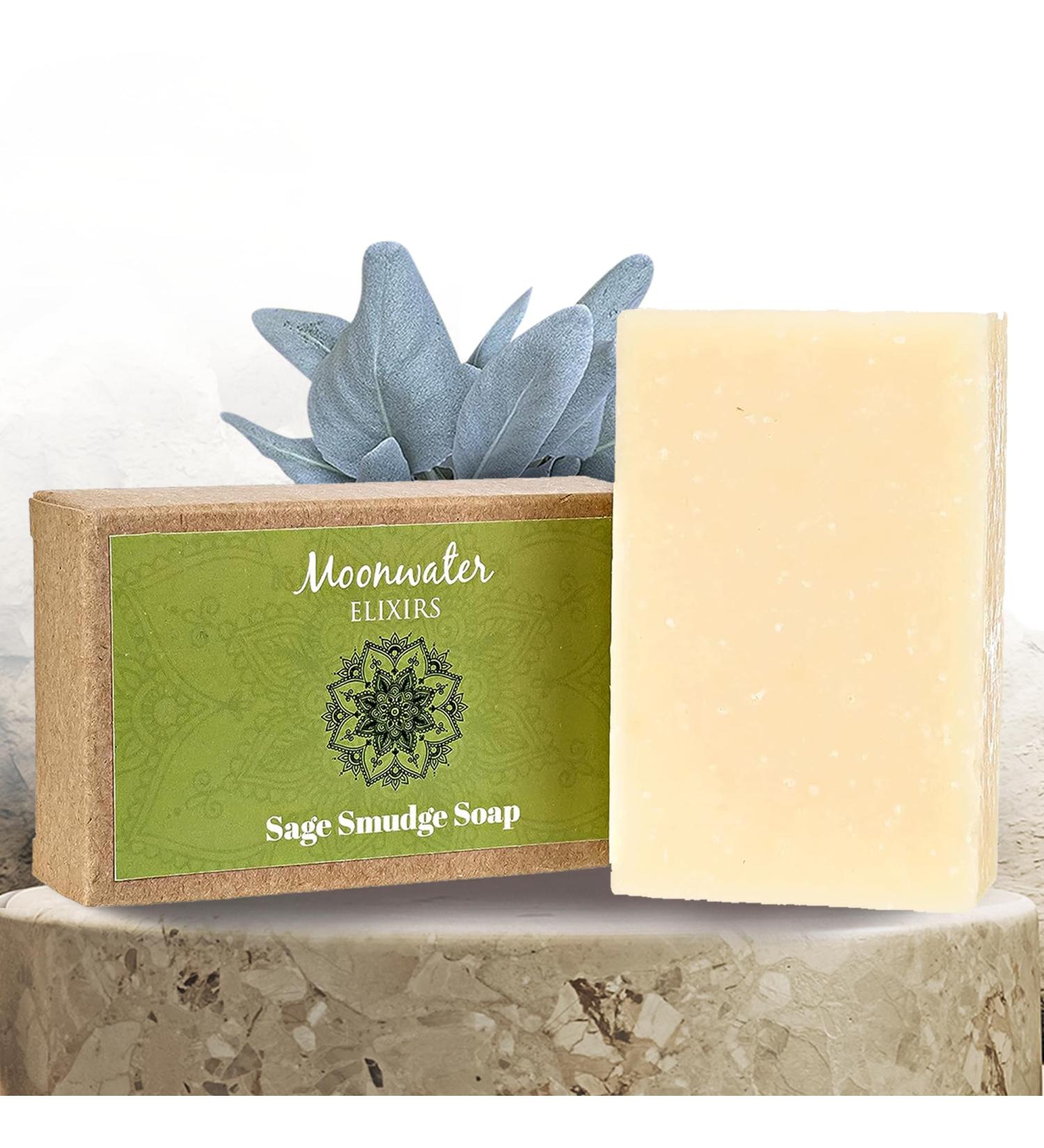 Sage Smudge Soap - Full Moon Infused & Crystal Charged for Negative Energy Cleansing | 1 Bar Sage Soap with Sage Oil & Crystals - Buy Online on GoSupps.com