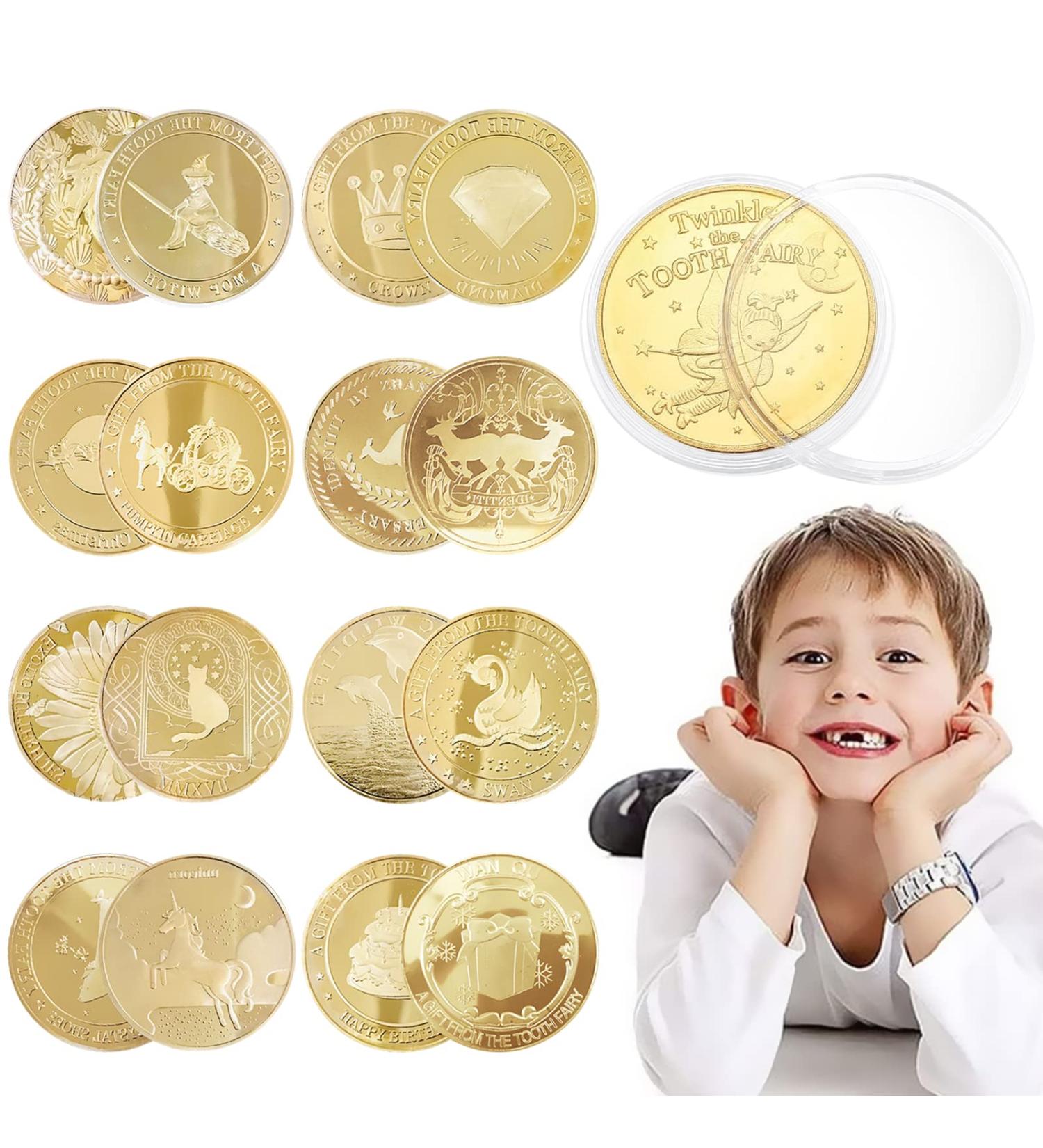 Tooth Fairy Coins - 16 Gold Pieces for Boys and Girls - Commemorative Gifts with Unique Patterns - Lost Tooth Children's Souvenir - Buy Online on GoSupps.com