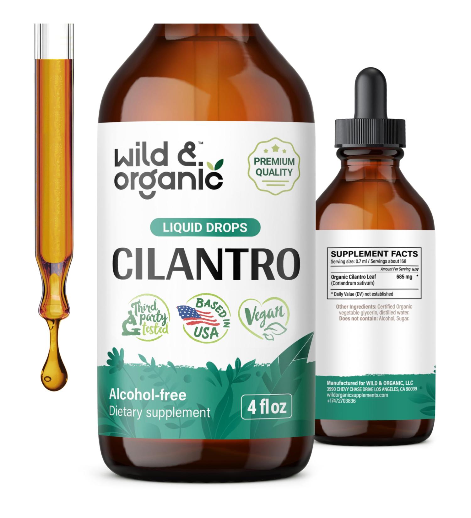 Wild & Organic Cilantro Tincture - Vegan Detox Cleanse Supplement - Alcohol-Free Antioxidants - 4 oz Cilantro Drops for Detox & Wellness - Buy Online on GoSupps.com