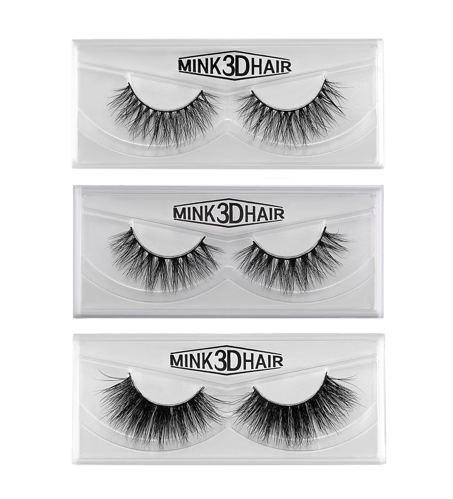 JewelryWe 3D Mink Hair False Eyelashes Black 100% Handmade Eyelashes Eyelash Extension Makeup 3 Pairs Pack Black(3 Pairs)