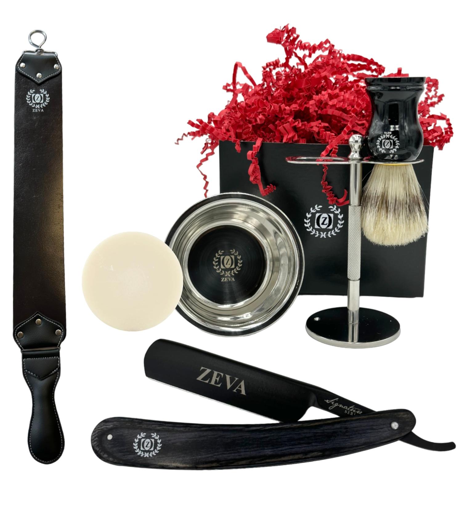 Men's Gift Set - Zeva Wet Shaving Wood Straight Razor Kit | Carbon Steel Cow Leather Strop | Perfect Grandpa Christmas Gift Box for a Close Shave - Buy Online on GoSupps.com