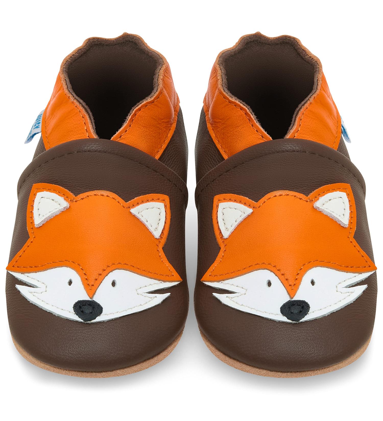 Soft Sole Leather Baby Shoes for Boys and Girls | Brown Fox Design | Size 0-6 Months - Buy Online on GoSupps.com