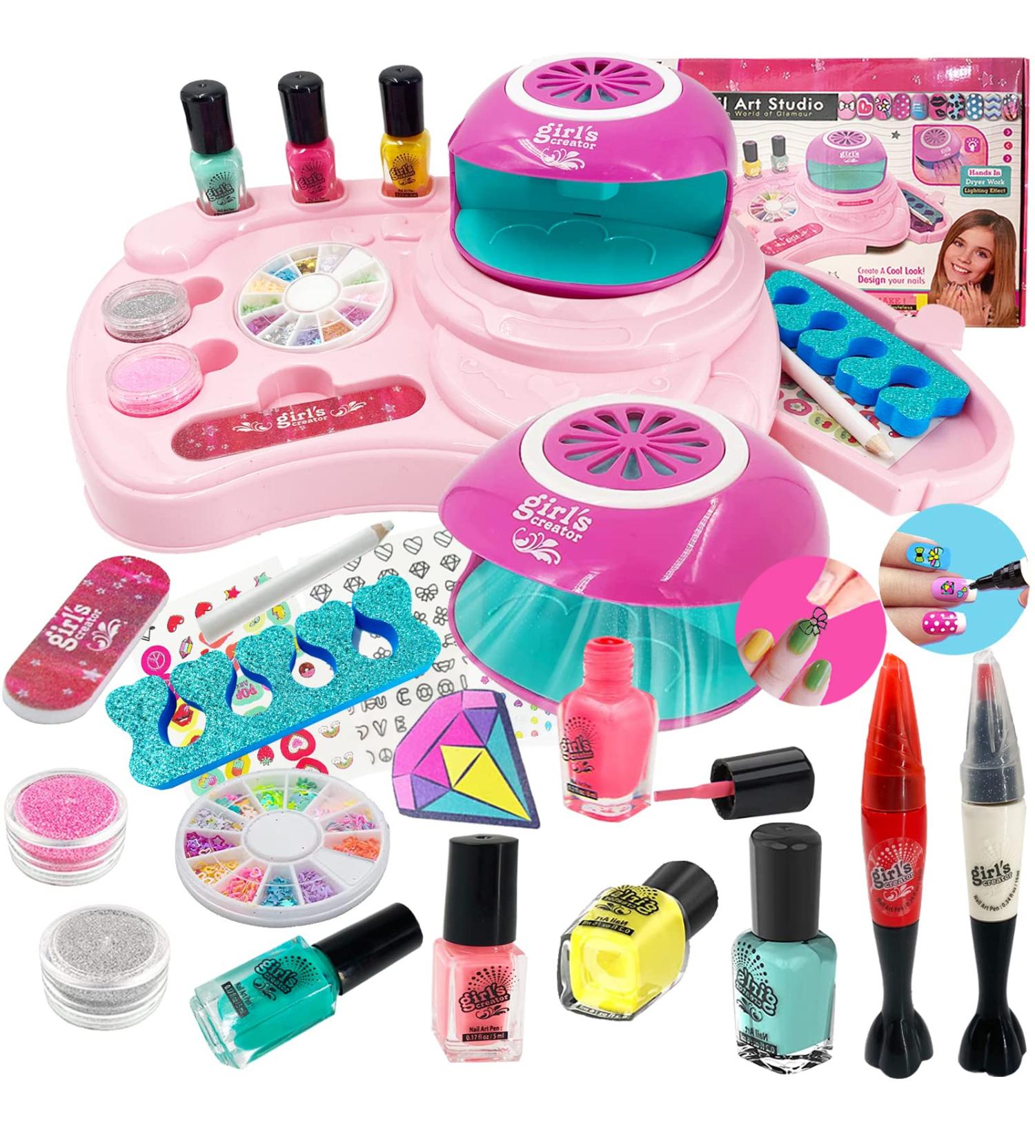 Nail Polish Kit for Girls Ages 7-12 | Kids Nail Art Salon Set with Dryer, Pens & Non-Toxic Glitter Polish | Spa Party Birthday Gift - Buy Online on GoSupps.com