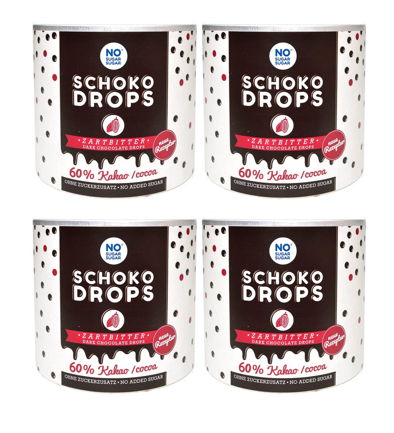 No Sugar Sugar Daring Bitter Chocolate Drops 60% Cocoa - 250g Box | Sugar-Free Erythritol & Stevia Sweetened - 4 Pack - Buy Online on GoSupps.com