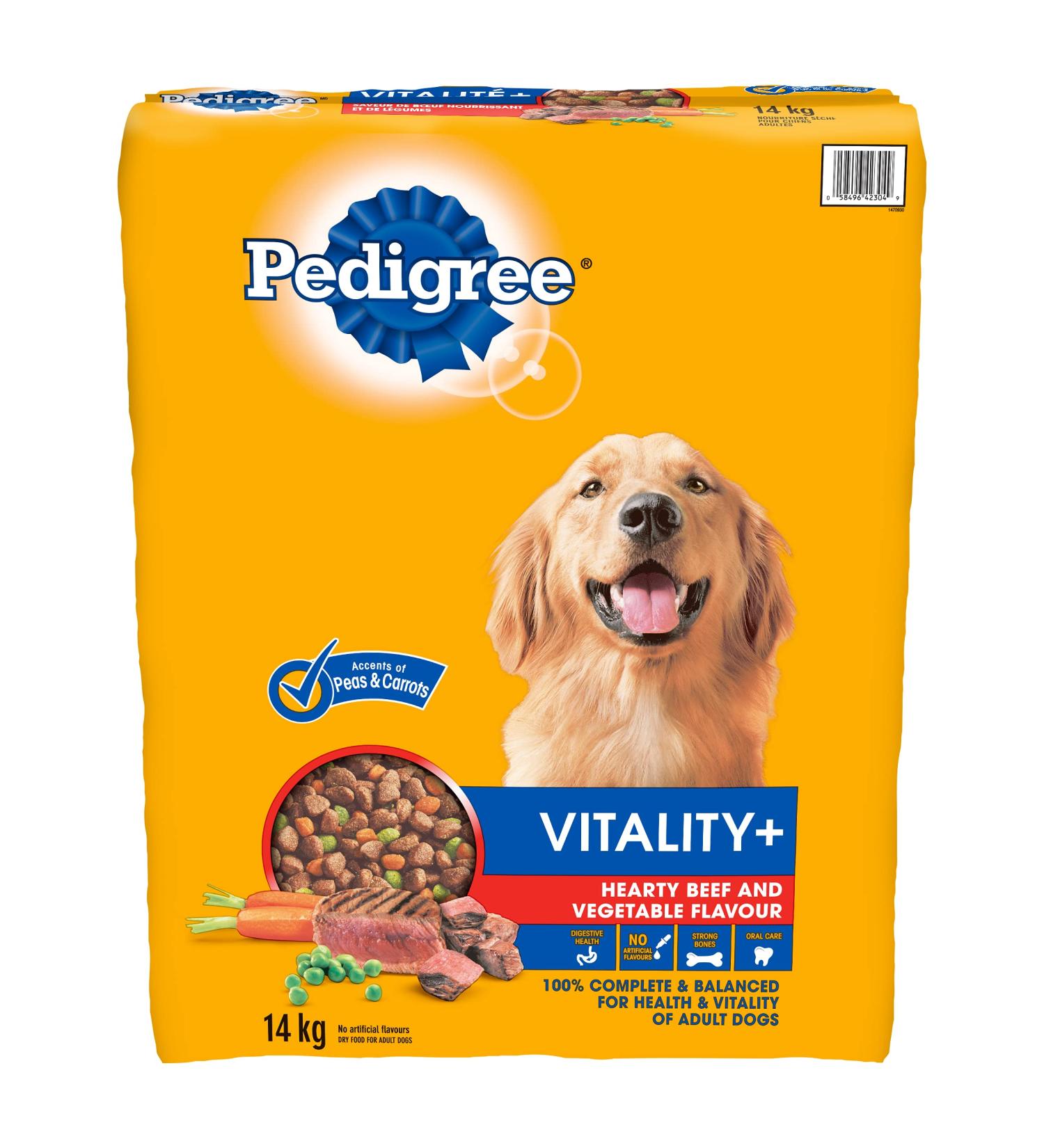 PEDIGREE VITALITY+ Adult Dry Dog Food Hearty Beef and Vegetable Flavour 14kg Bag Beef Beef & Vegetable 14 kg (Pack of 1) - Buy Online on GoSupps.com