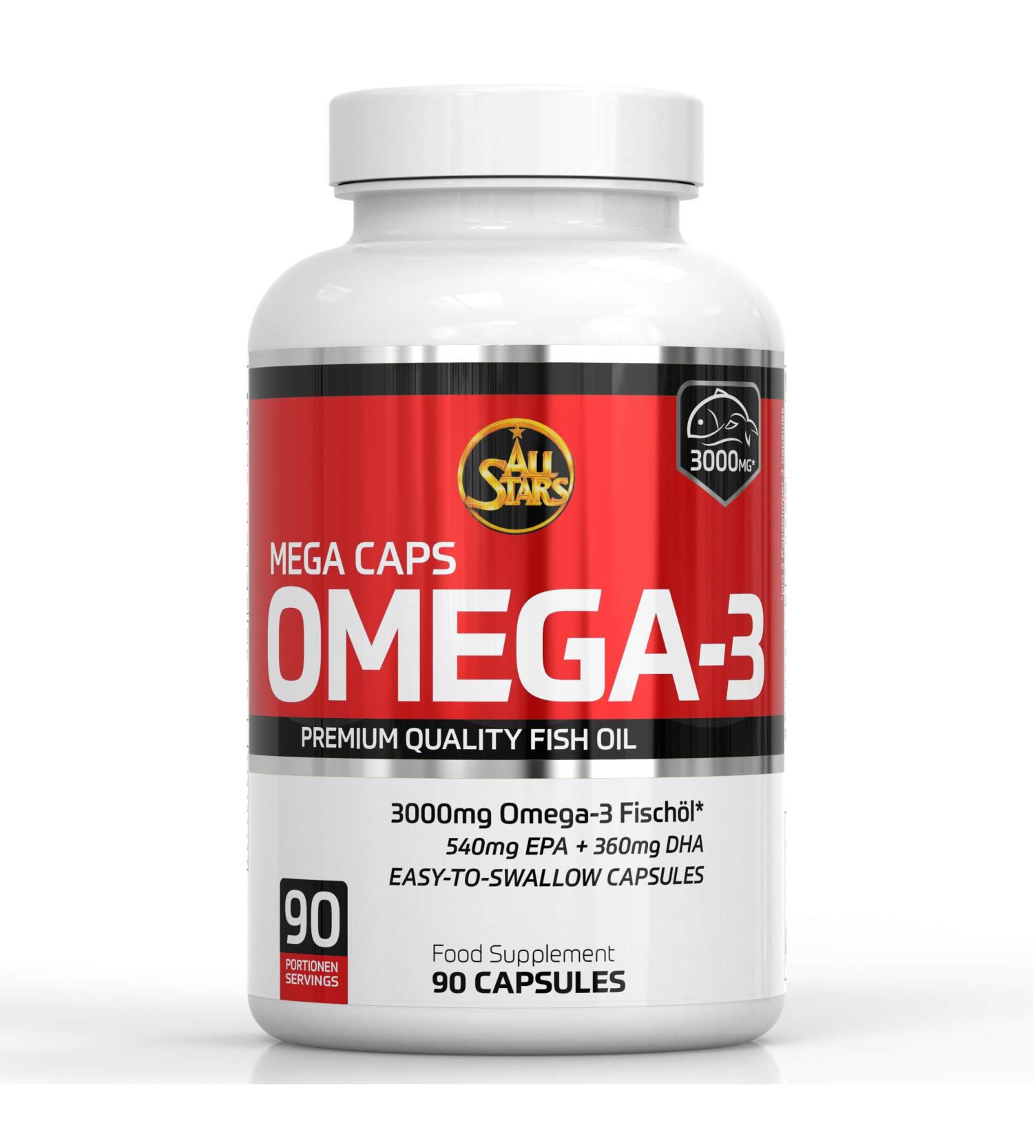 All Stars Omega 3 Fish Oil Capsules - 540mg EPA + 360mg DHA | Sugar-Free & Aspartame-Free | 90 Count Monthly Supply - Buy Online on GoSupps.com