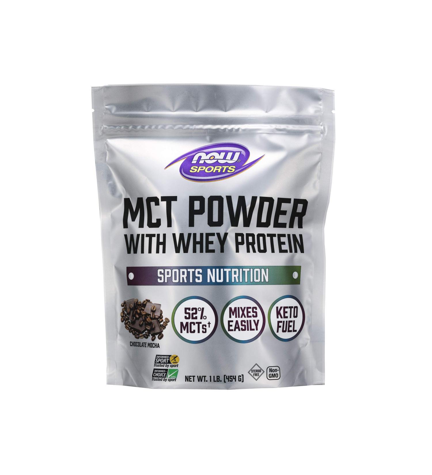 Now Foods MCT Powder with Whey Protein - Chocolate Mocha, 1 lb (454 g) | Sports Nutrition - Buy Online on GoSupps.com