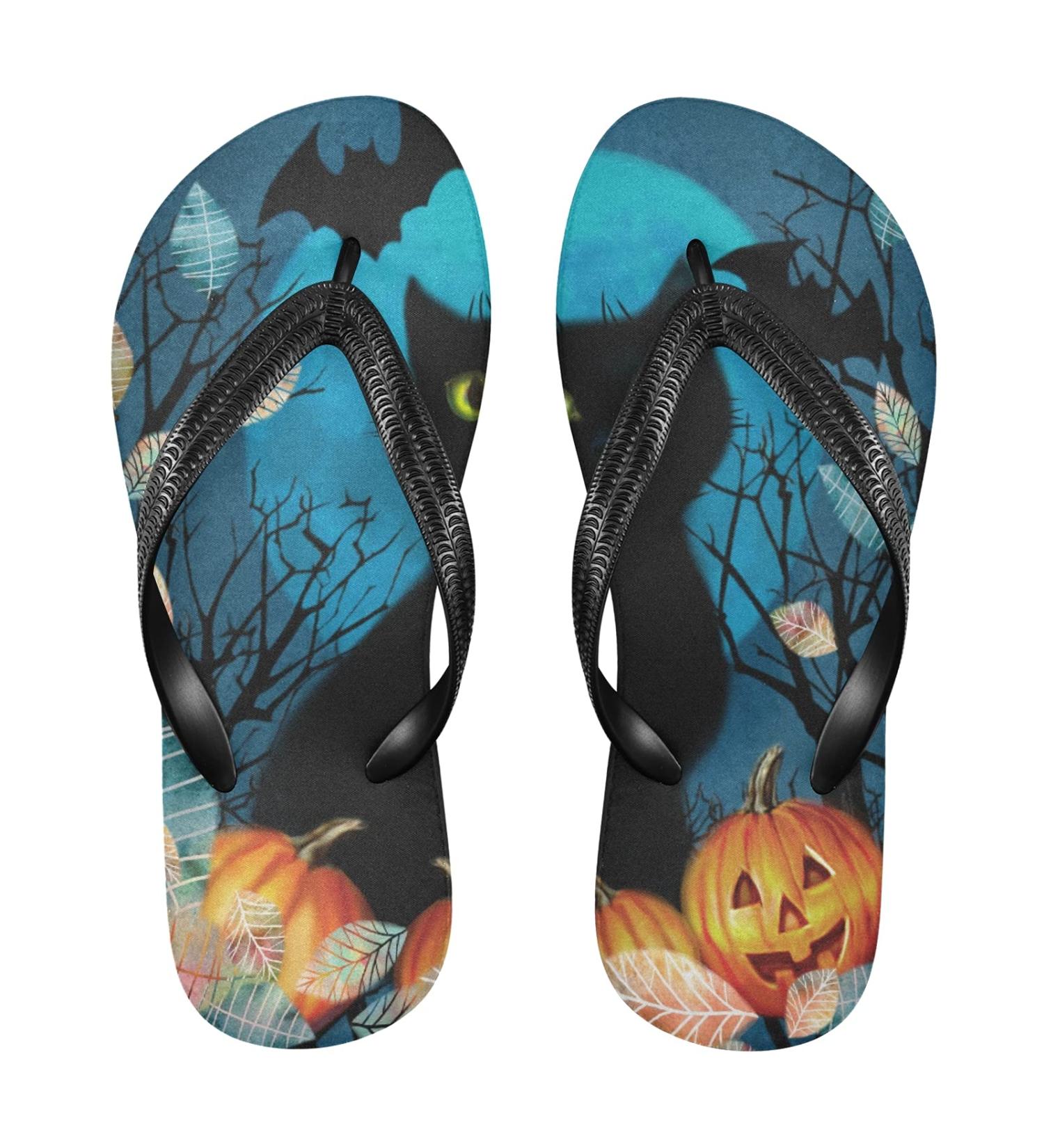 Mnsruu Halloween Cat Kitten Flip Flops - Maple Leaf Sandals for Home Spa Travel | Stylish Slippers for Men & Women - Buy Online on GoSupps.com