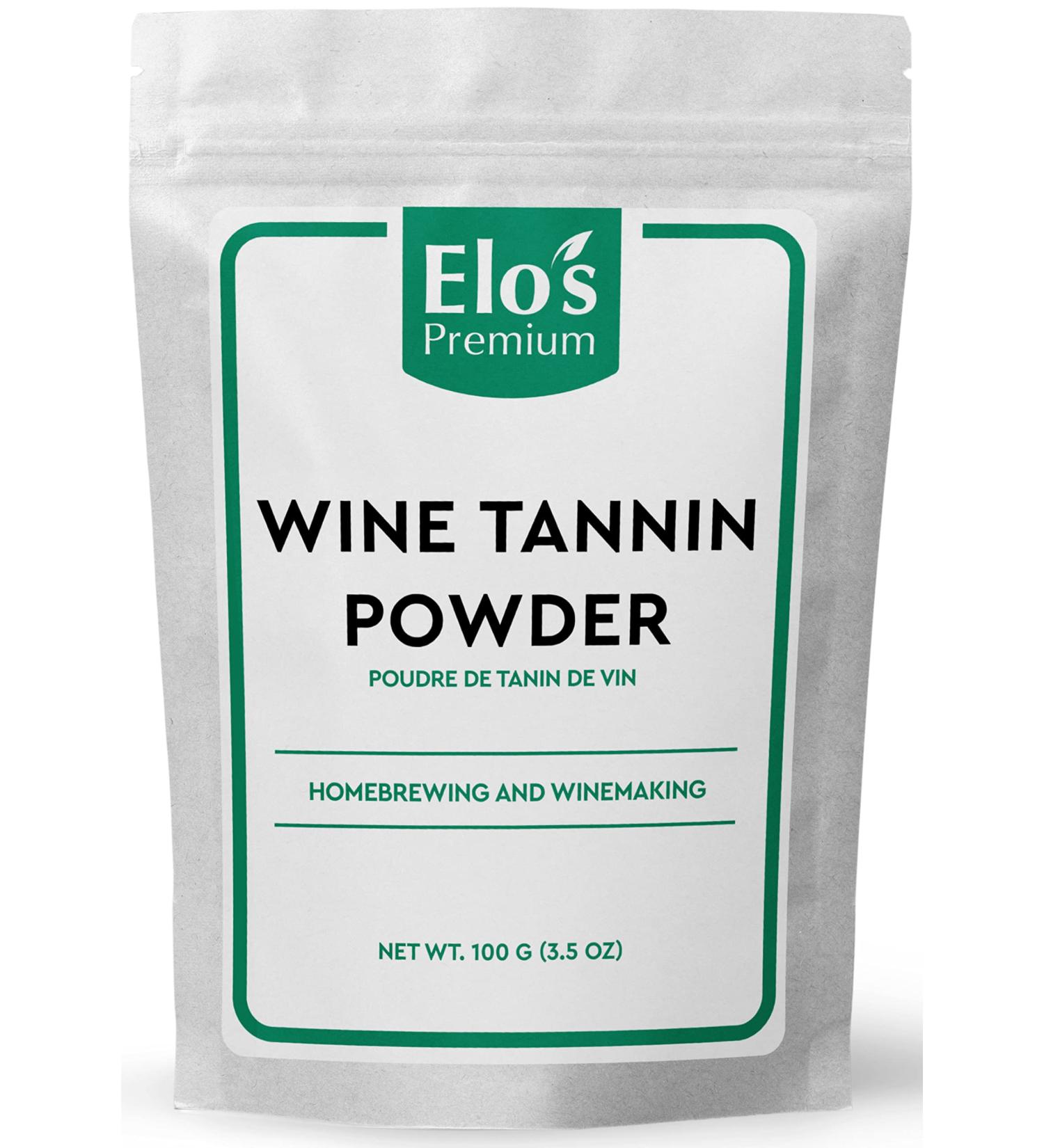 Wine Tannin Powder (100g) | Packed in Canada| Increase the Zesty Flavor Acts as a Clarifier Improve Wine Aging Quality| Add Astringency| Comes from Skin and Stems of Grapes| Not Intended for Acid Balancing| by Elo s Premium - Buy Online on GoSupps.com
