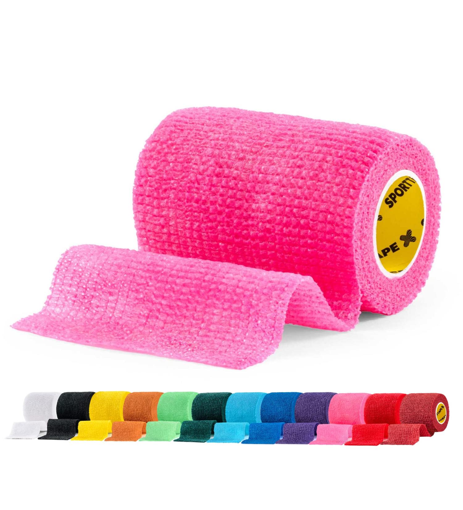 Pink SPORTTAPE Self-Adhesive Football Sock Tape 7.5cm x 4.5m - Compression Bandage for Dogs, Horses & Footballers | Cohesive Vet Wrap - Single Roll - Buy Online on GoSupps.com