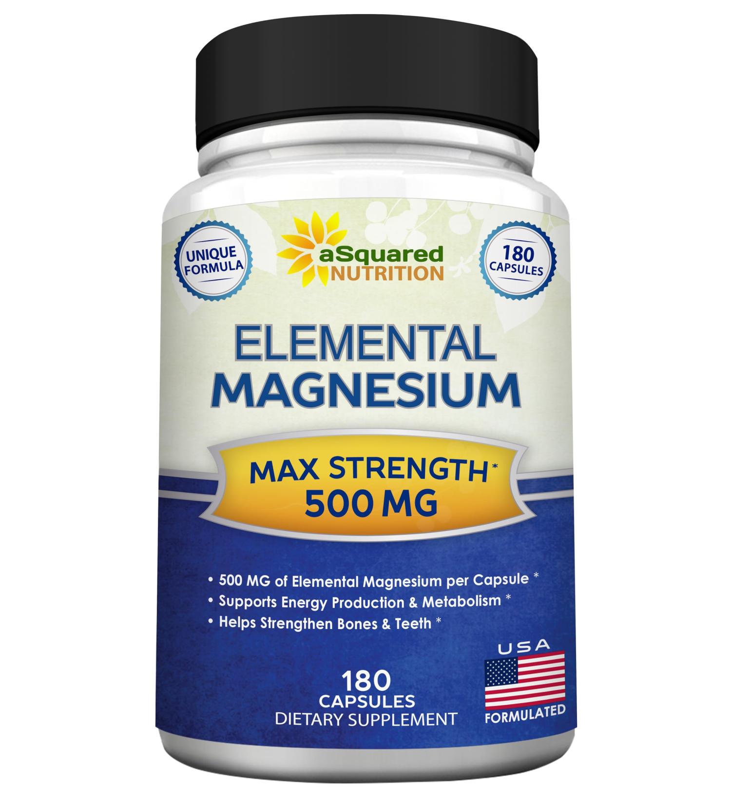 aSquared Nutrition Proprietary Magnesium 500mg High Absorption Magnesium Citrate & Oxide 180 Veggie Capsules 180 Day Supply USA Formulated & Third-Party Tested - Buy Online on GoSupps.com