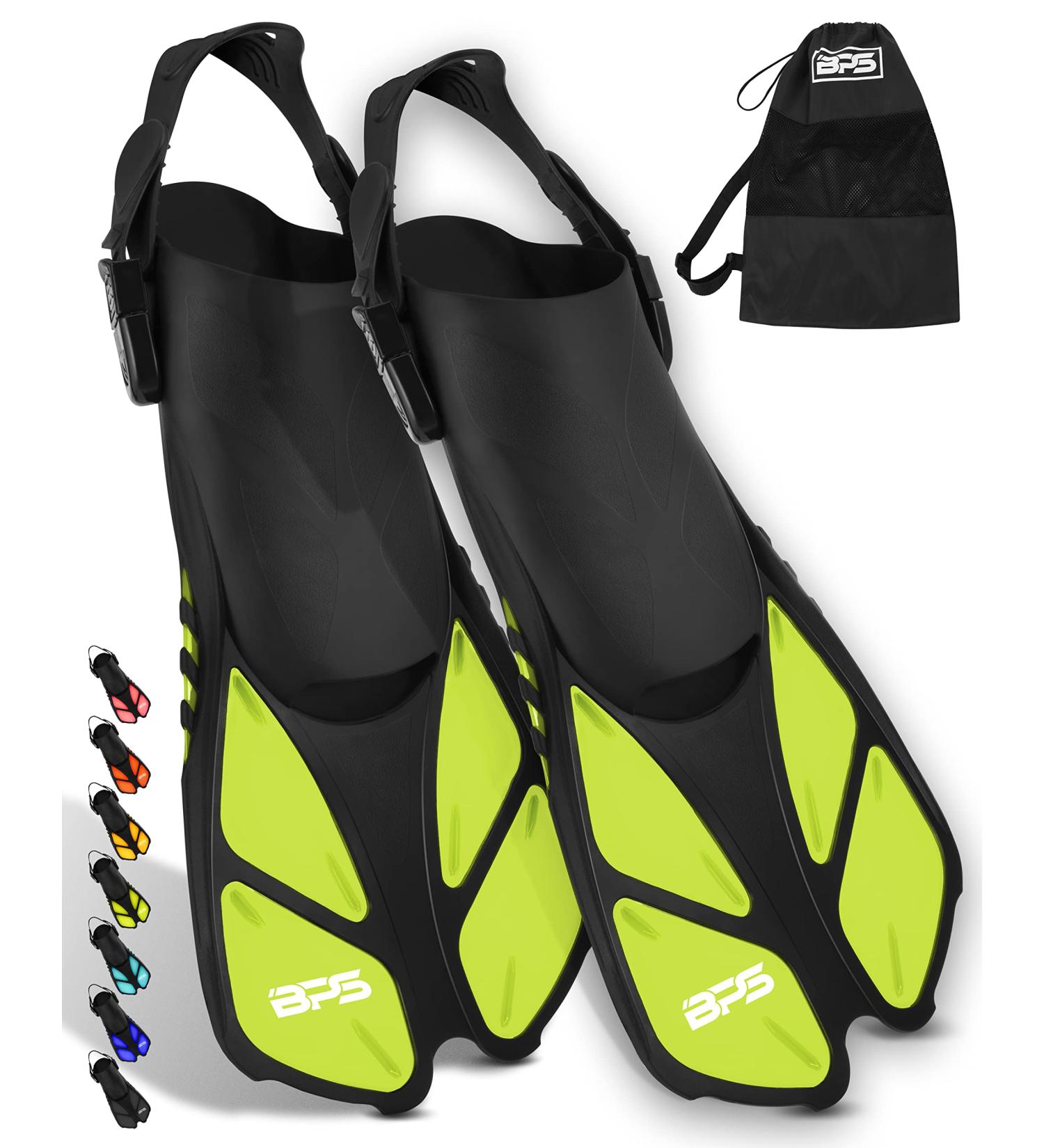 BPS Snorkel Fins - Adjustable Open Heel Swim Flippers for Diving & Snorkeling - Yellow S/M Size - Men Women - Buy Online on GoSupps.com