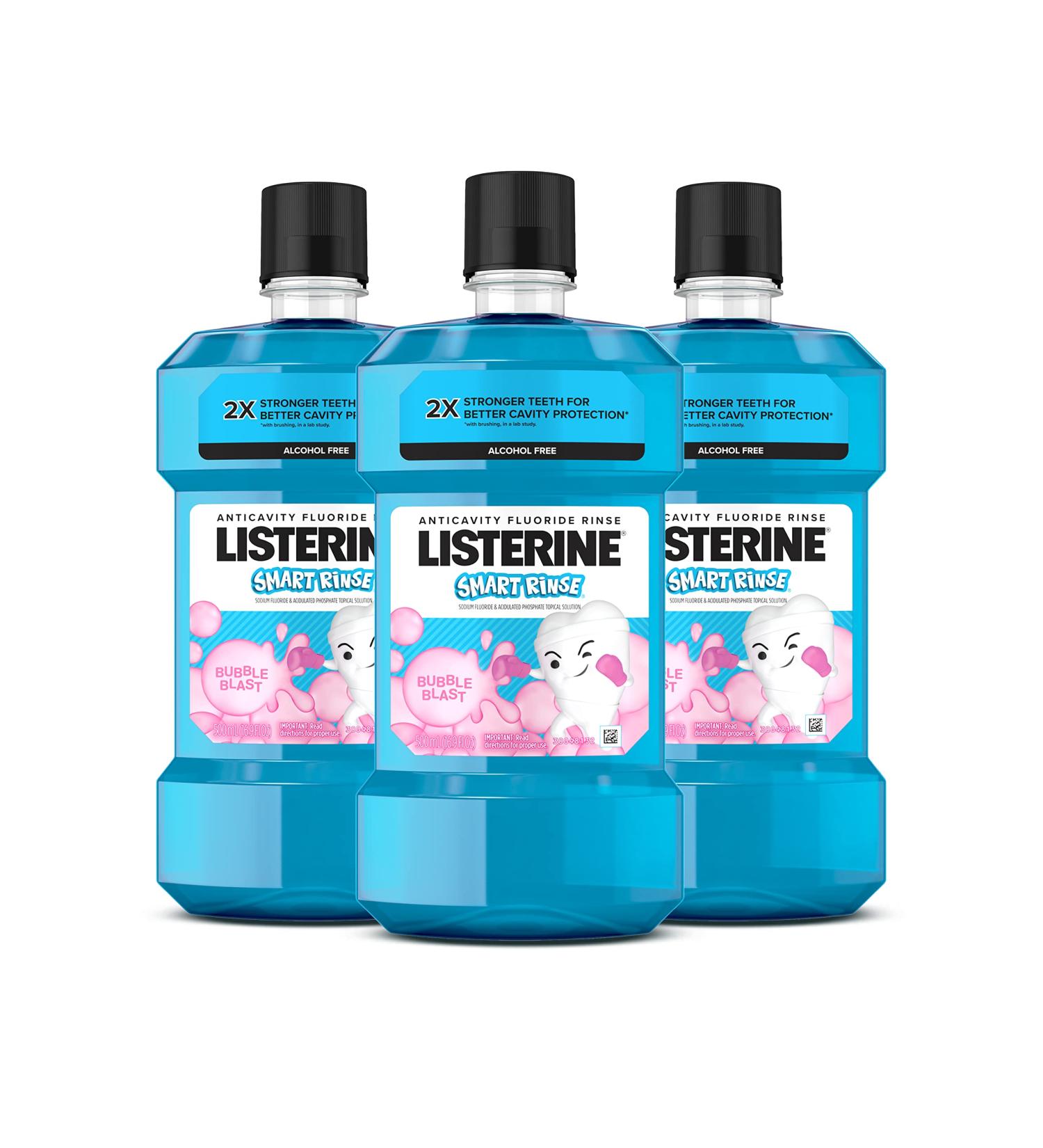 Listerine Smart Rinse Children's Alcohol-Free Fluoride Mouthwash with Bubblegum Flavor 16.9 Fl Oz (Pack of 3) - Buy Online on GoSupps.com