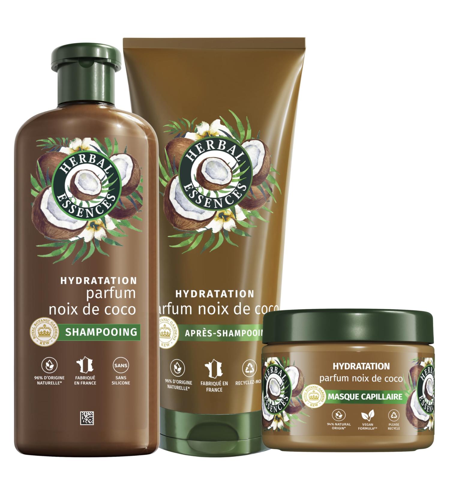 Herbal Essences Routine Hydratation Parfum Coco Avec Shampoing 250ml Apr s-Shampoing 200ml Et Masque 500ml. Aide Nourrir et Lisser Pour Des Cheveux Doux. Ingr dients d'Origine Naturelle* V gan - Buy Online on GoSupps.com