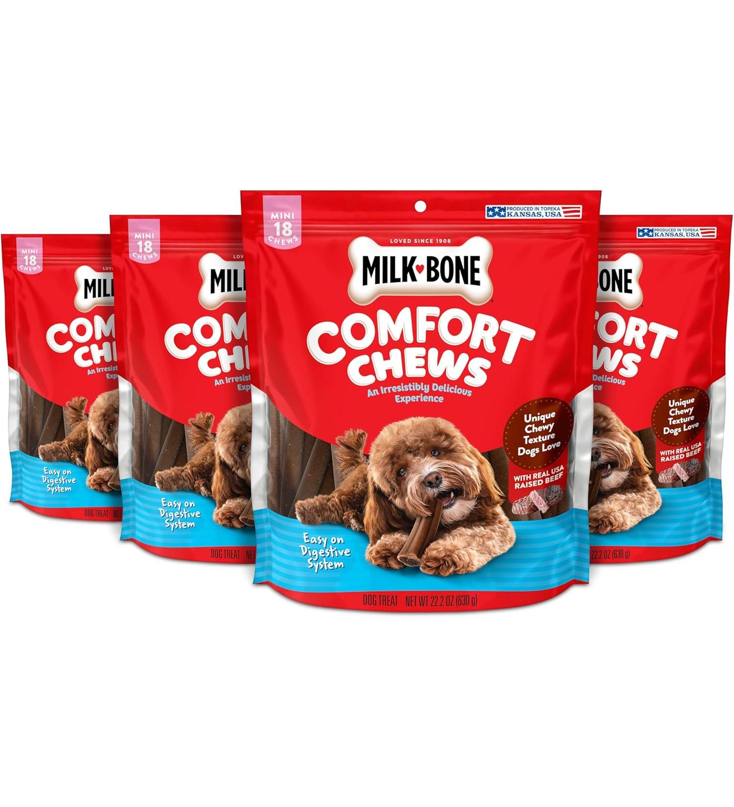 Milk Bone Mini Comfort Chews Rawhide Free Dog Treats with Unique Chewy Texture and Real Beef 18 Mini Chews - 22.2 Oz - Pack Of 4 - Buy Online on GoSupps.com