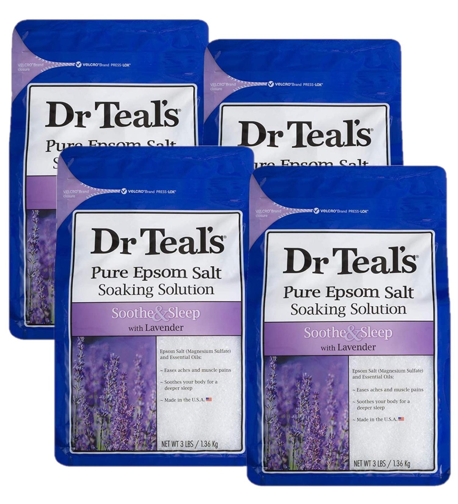 Dr Teal's Epsom Salt 4-pack (12 lbs Total) Soothe & Sleep with Lavender - 3 Pound x 4 Pack - Buy Online on GoSupps.com