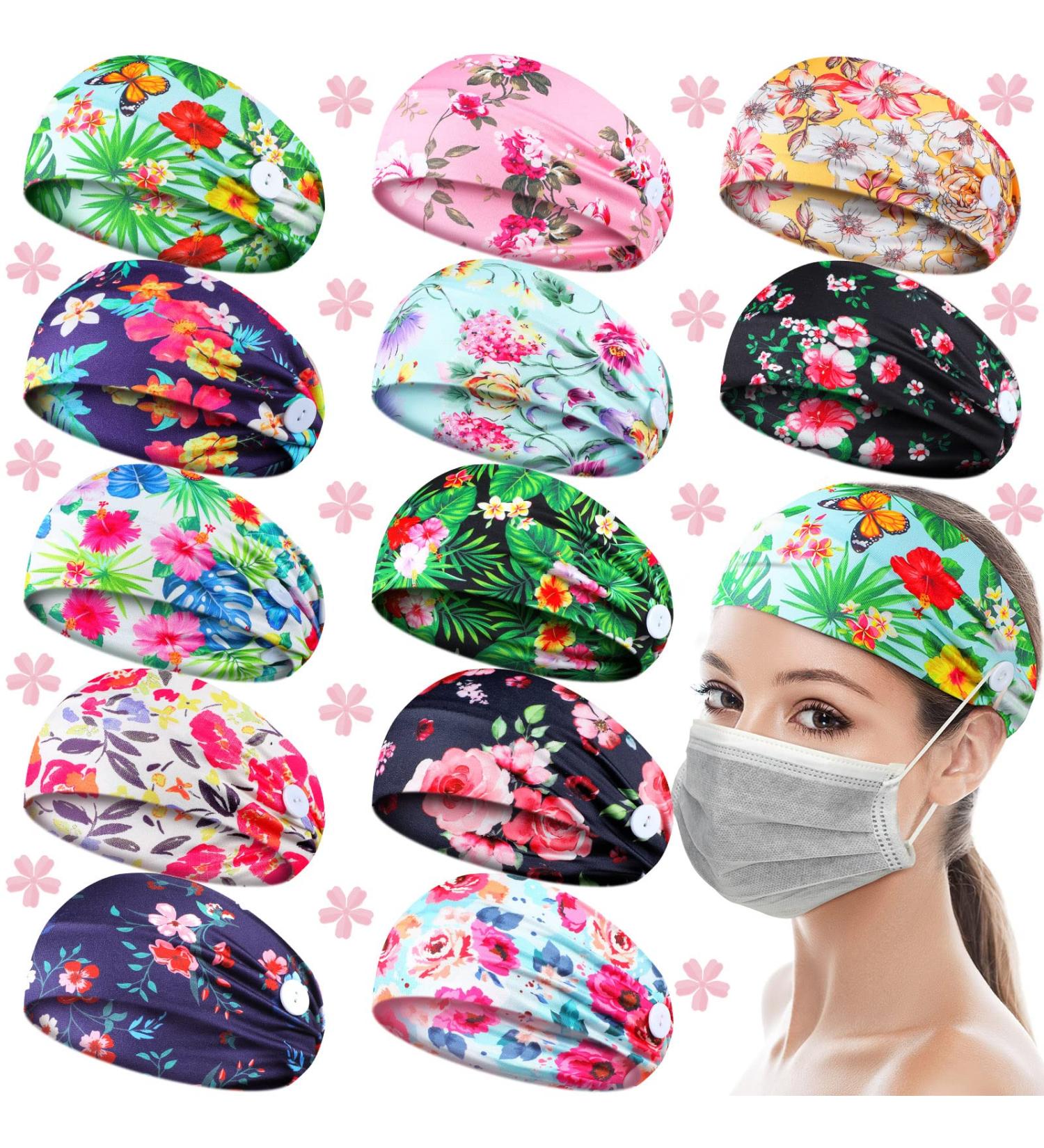 Syhood 12 Pcs Nurse Button Headband for Women - Non Slip Boho Nursing Headbands with Floral Style - Ear Protection Holder for Men Women Friends - Buy Online on GoSupps.com