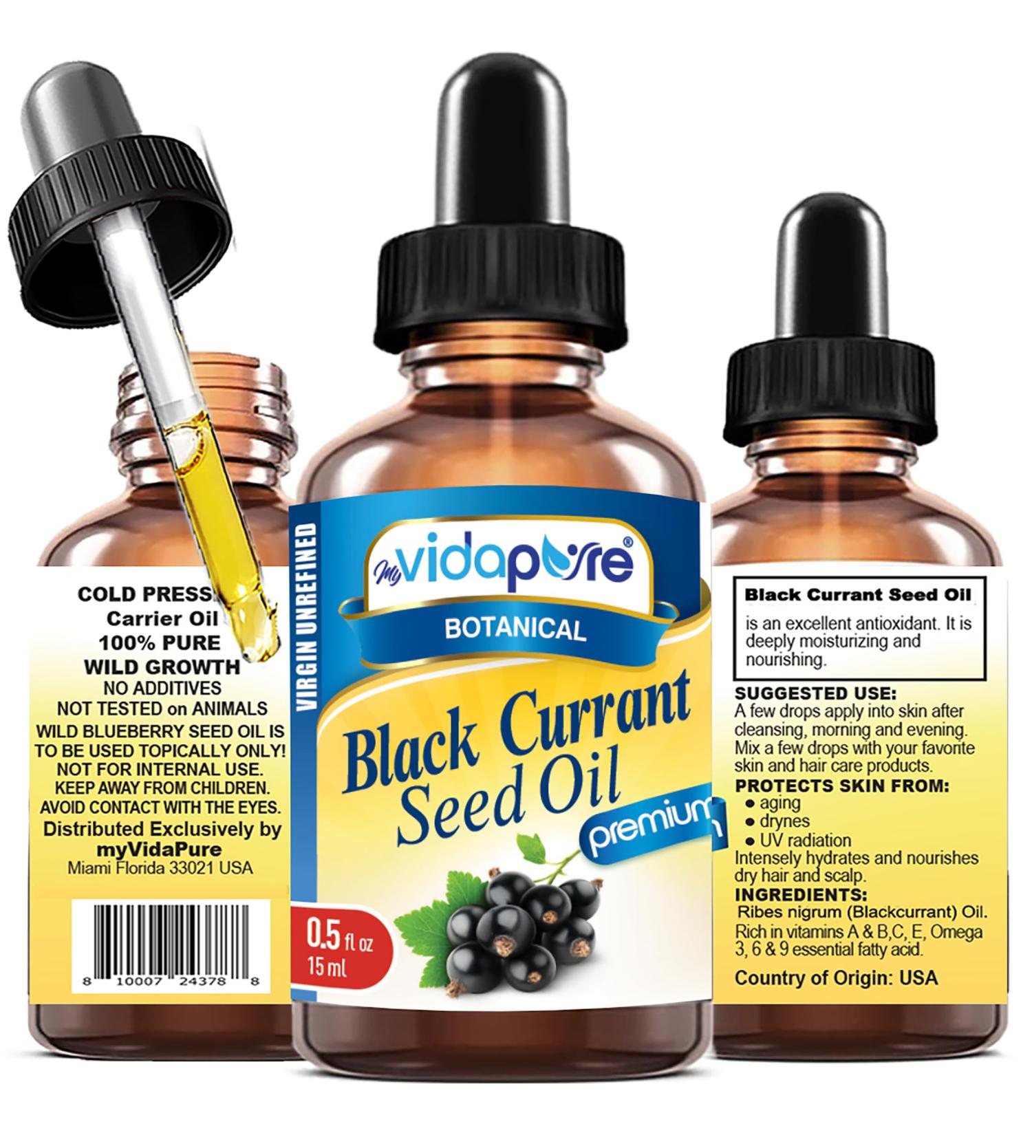 MYVIDAPURE BLACK CURRANT SEED OIL Pure Natural Undiluted Refined Cold Pressed Carrier Oil for Skin Face Hair Lip and Nail Care Anti-Aging (0.5 Fl Oz) 0.5 Fl Oz (Pack of 1) - Buy Online on GoSupps.com