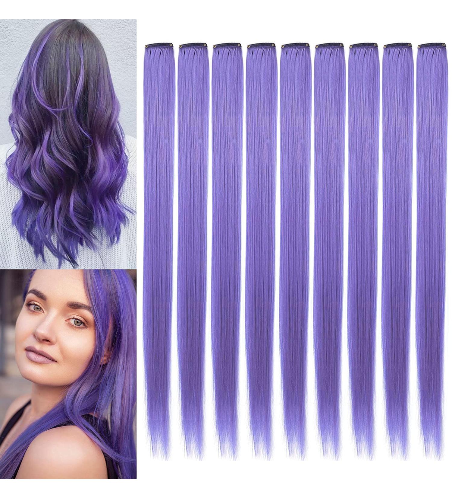 9PC Lavender Clip-In Hair Extensions - 21 Inch Colored Highlights for Women & Girls - Synthetic Smooth Hair Accessories - Buy Online on GoSupps.com